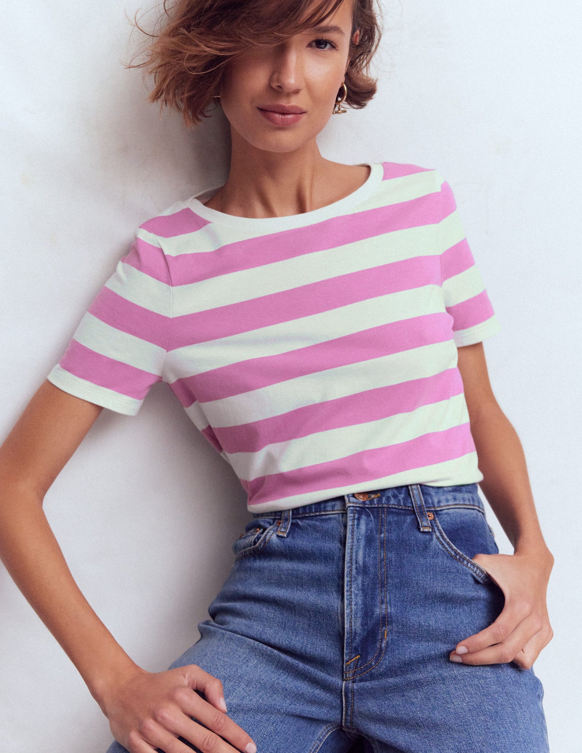 Olivia Short Sleeve Breton-Clover Purple and Ivory Stripe-5