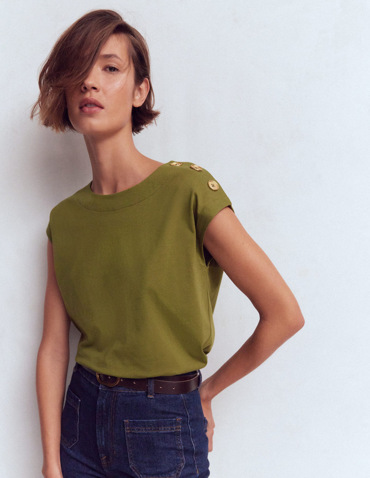 Button Detail T-Shirt-Mayfly - Image 1