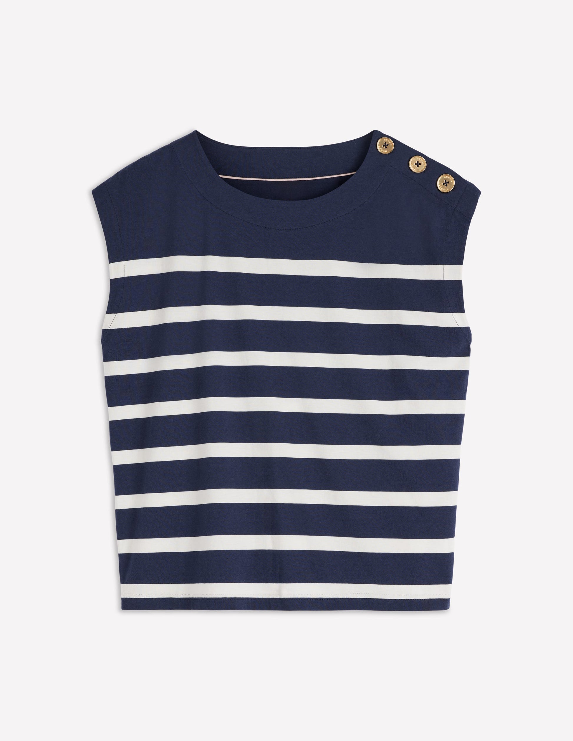 Button Detail T-Shirt-Navy and Ivory Stripe-5