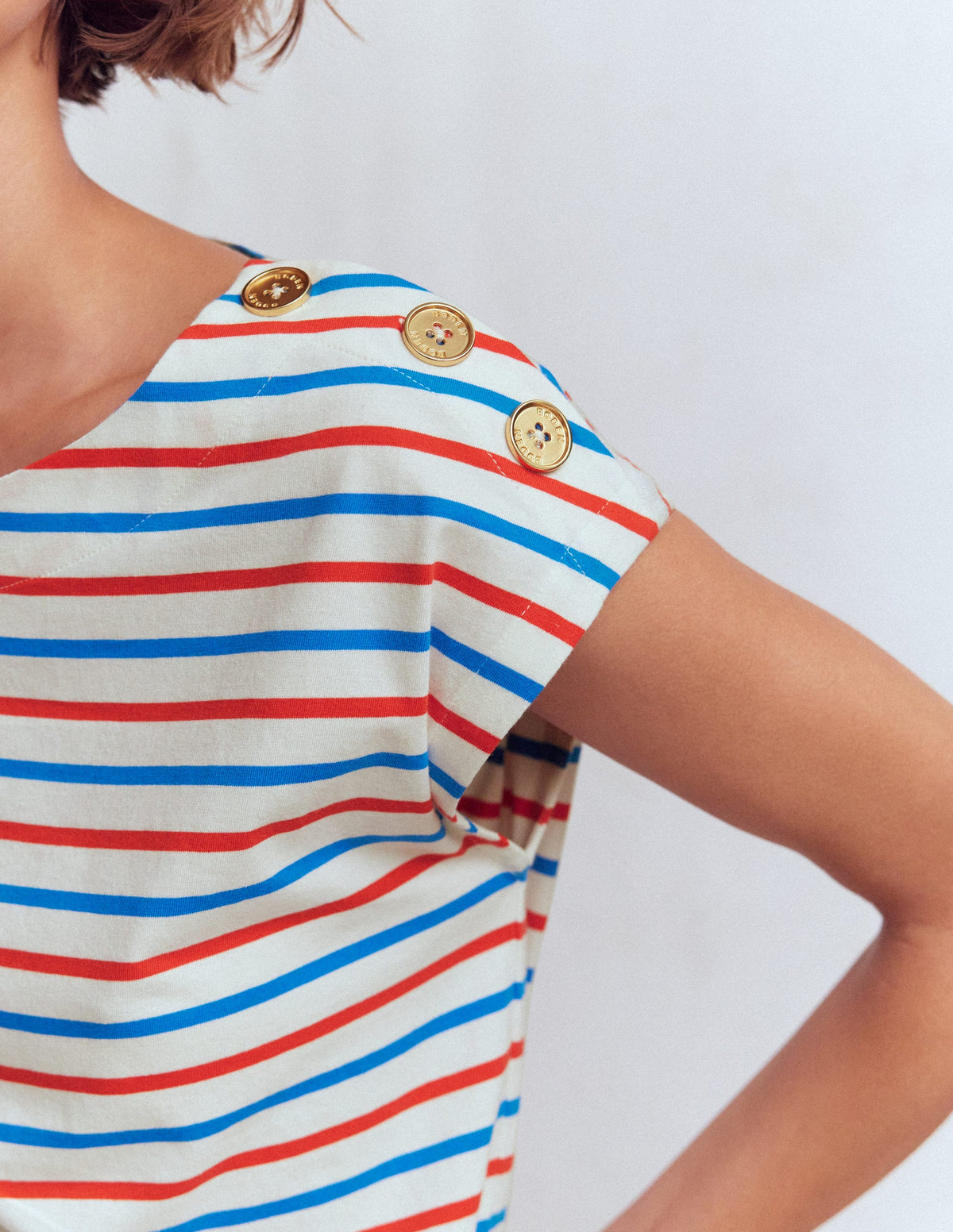 Button Detail T-Shirt-Fire Cracker, King Fisher Blue - Image 2