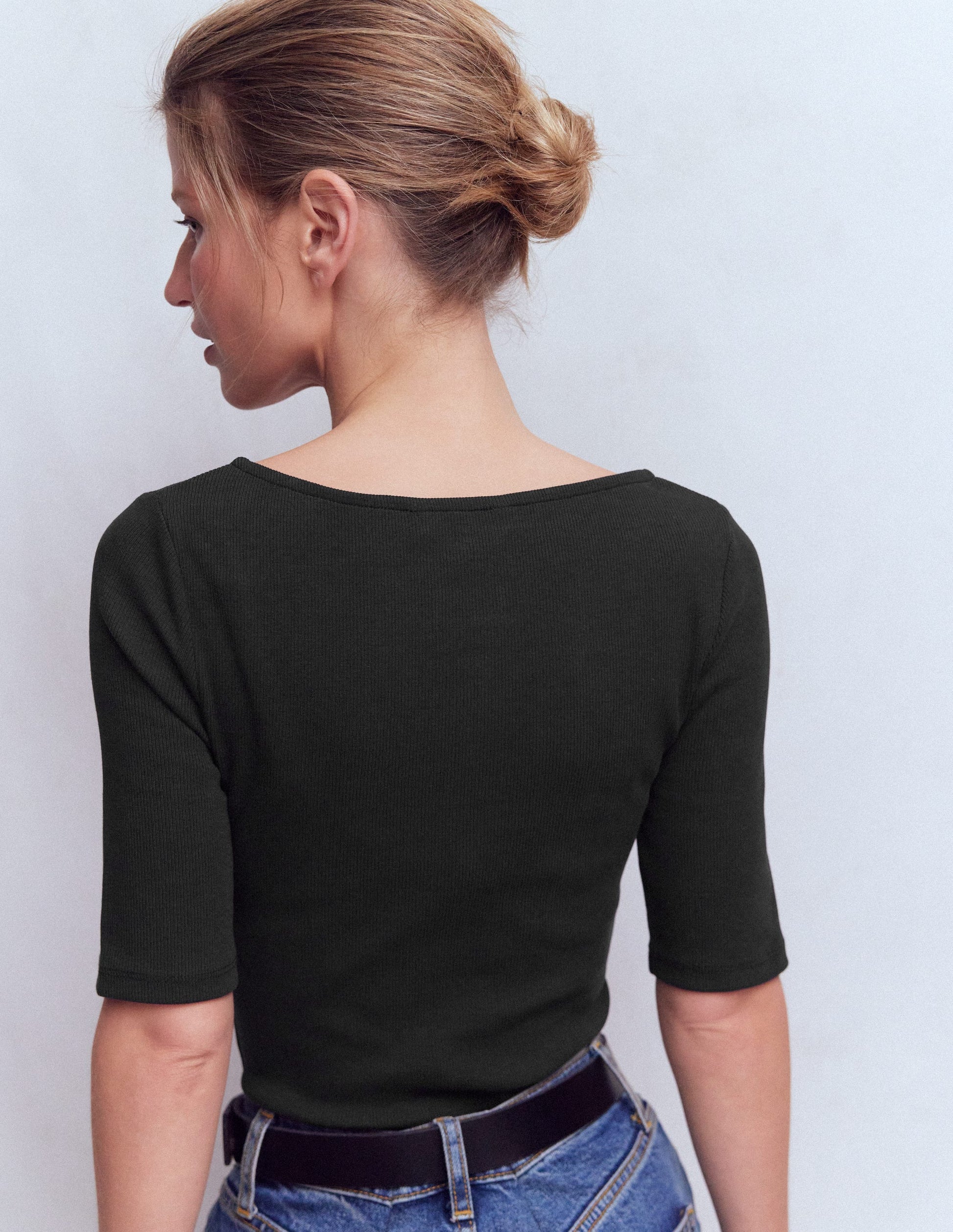 Short Sleeve Rib Henley-Black-3