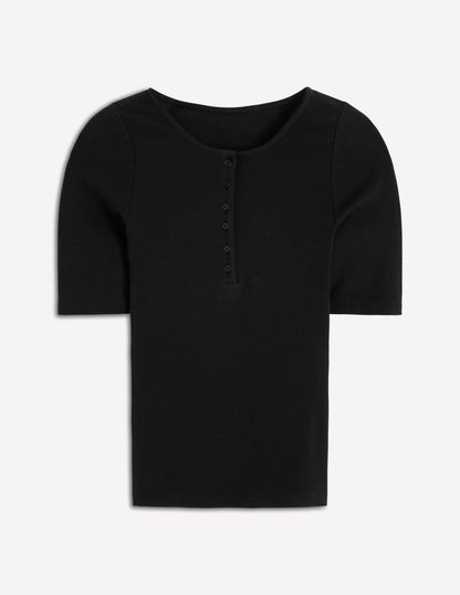 Short Sleeve Rib Henley-Black-5