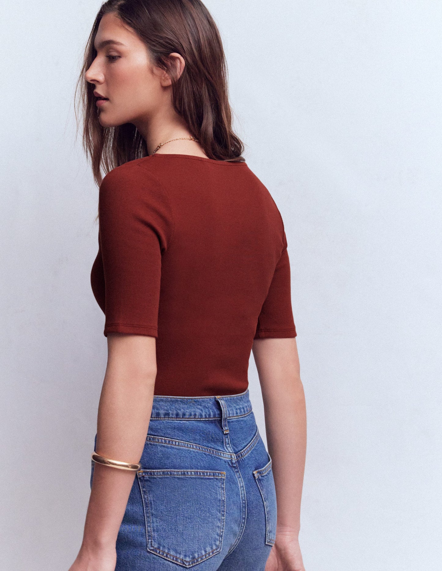 Short Sleeve Rib Henley-Hot Chocolate