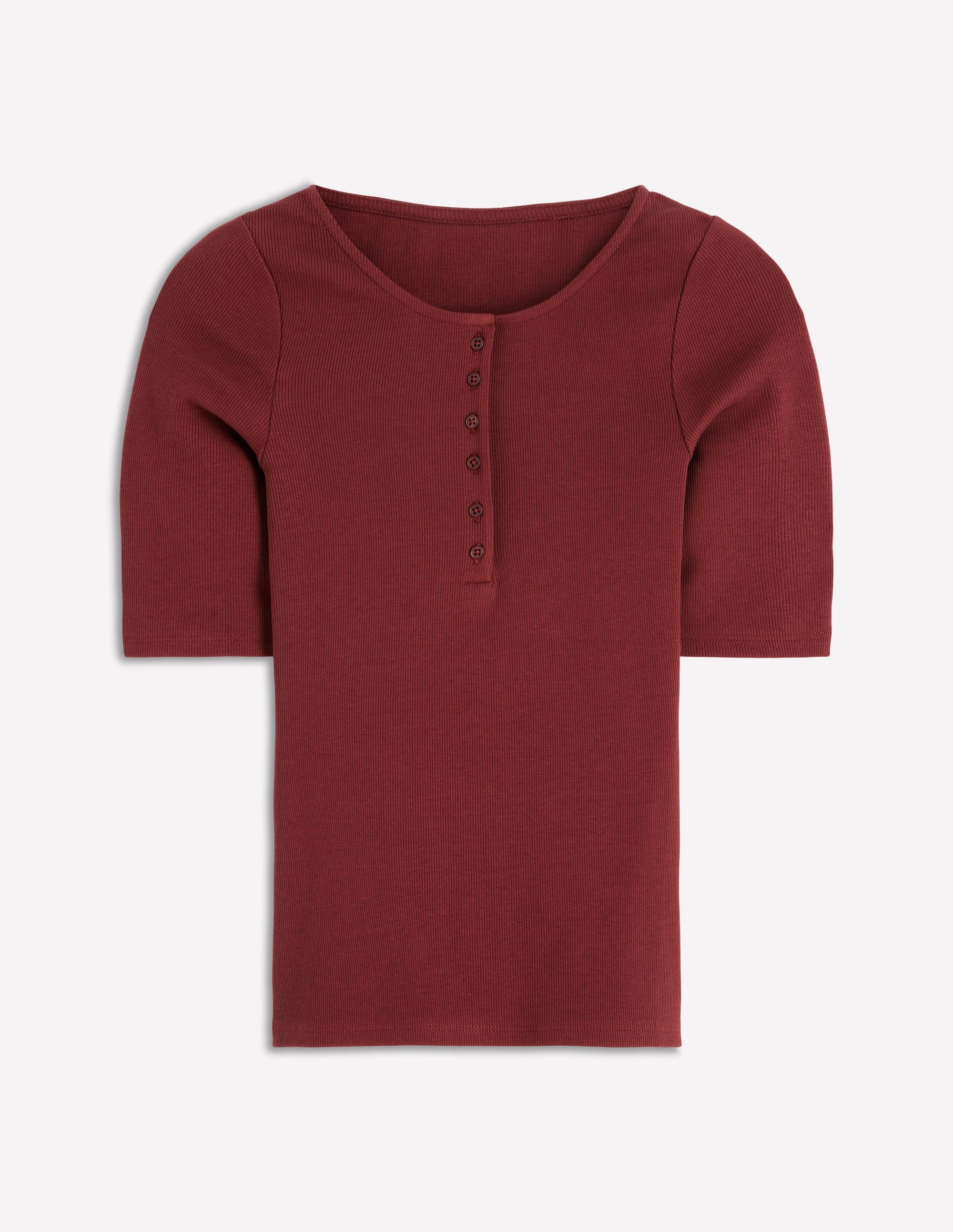 Short Sleeve Rib Henley-Roasted Brown - Image 6