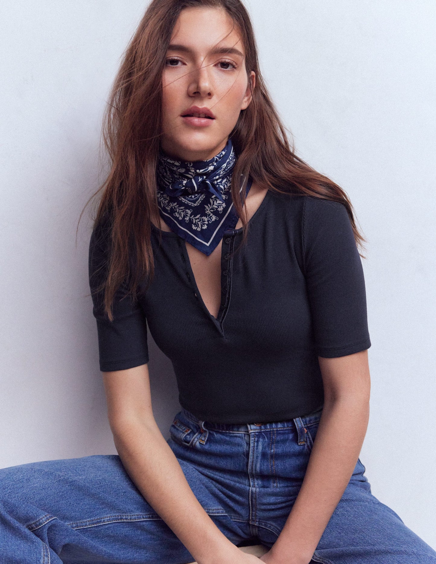 Short Sleeve Rib Henley-Navy