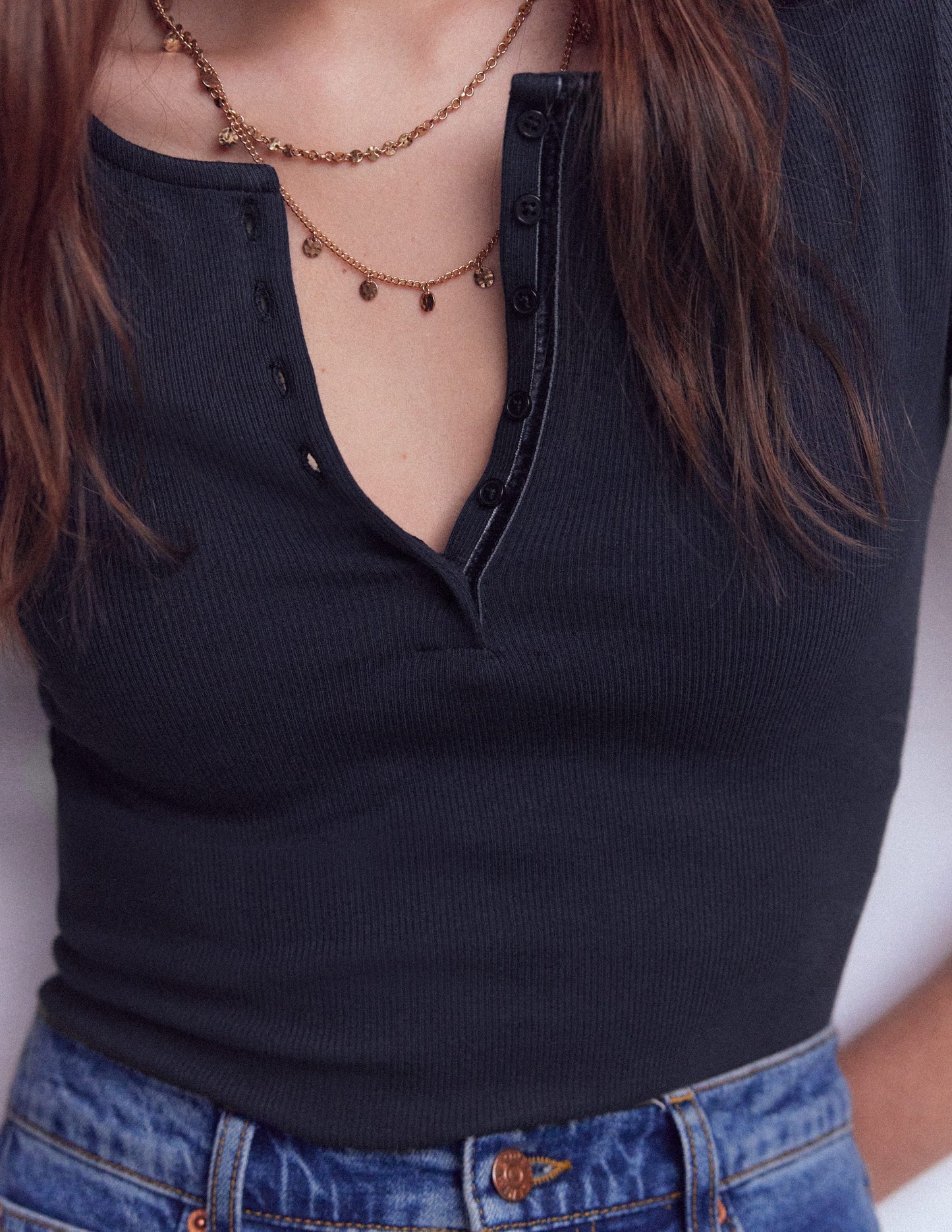 Short Sleeve Rib Henley-Navy