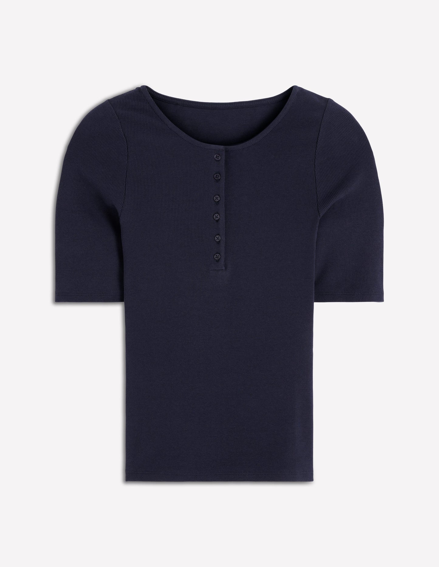 Short Sleeve Rib Henley-Navy