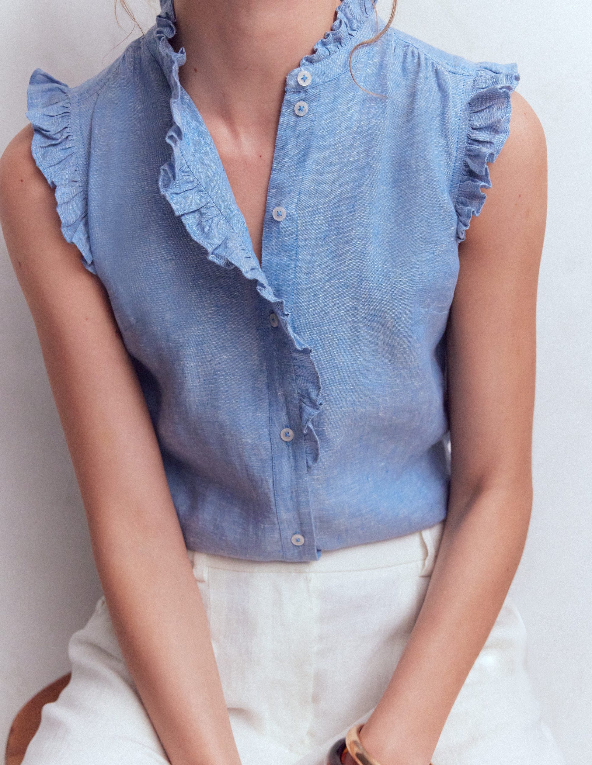 Isabel Sleeveless Linen Top-Blue Chambray-2