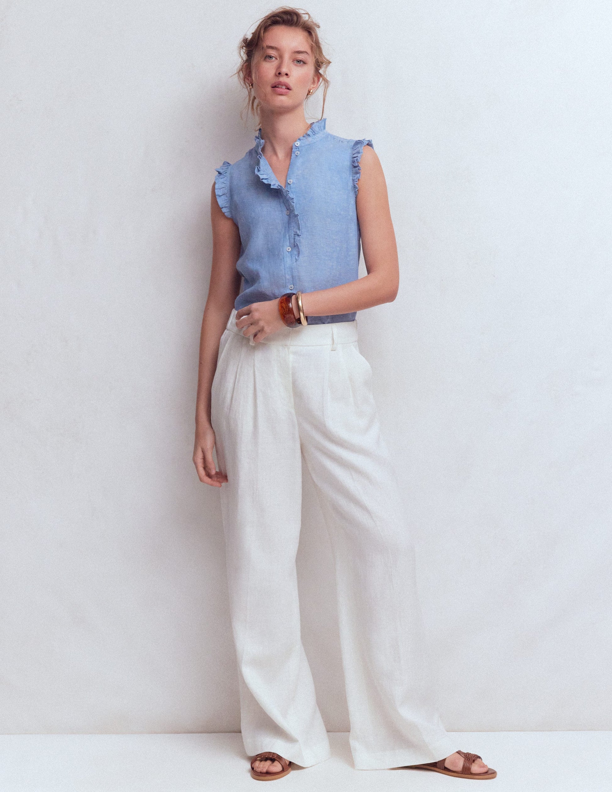 Isabel Sleeveless Linen Top-Blue Chambray-4