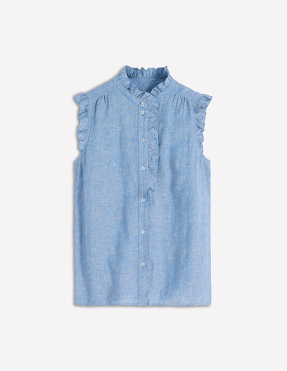 Isabel Sleeveless Linen Top-Blue Chambray-6