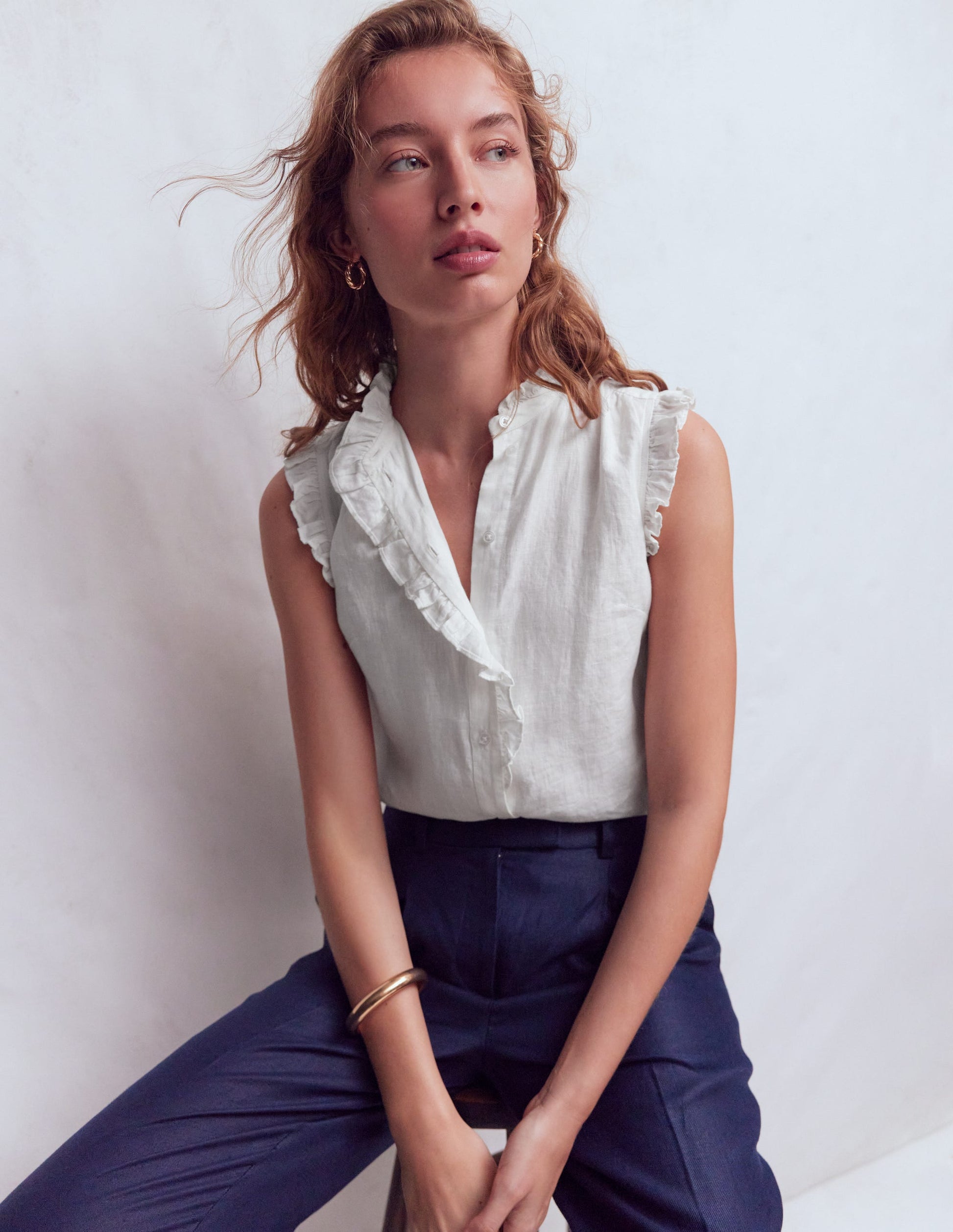 Isabel Sleeveless Linen Top-White-1