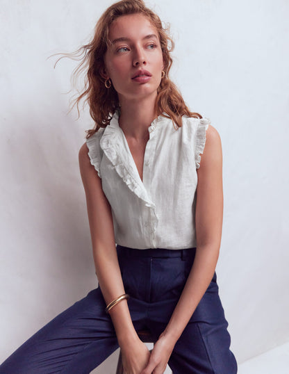 Isabel Sleeveless Linen Top-White-1