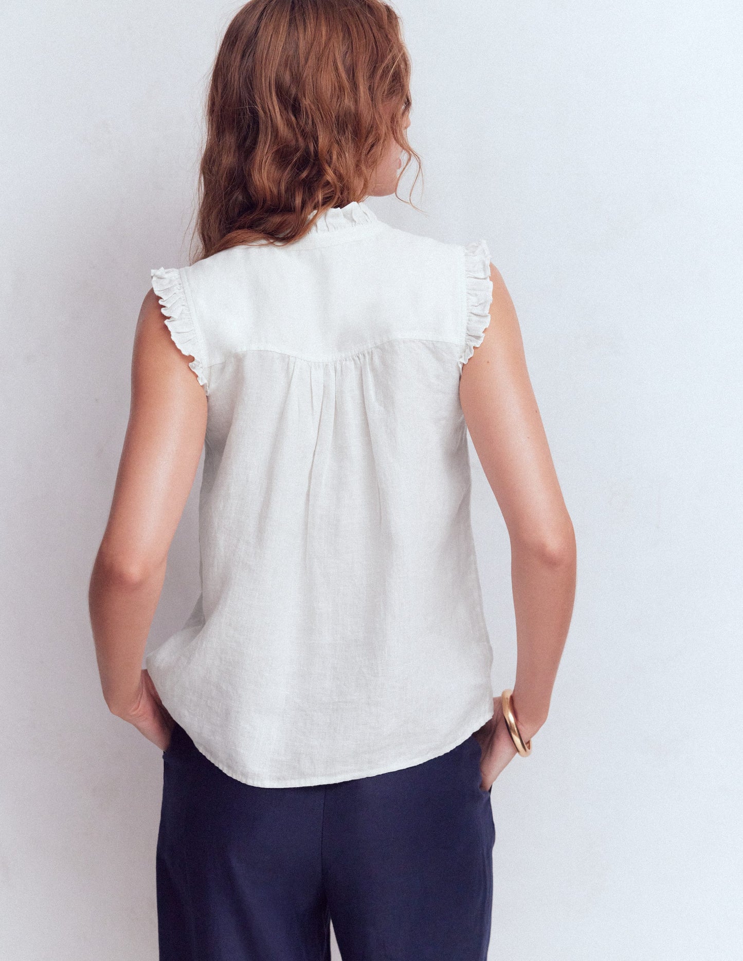 Isabel Sleeveless Linen Top-White