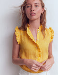Isabel Sleeveless Linen Top-French Marigold Micro Gingham