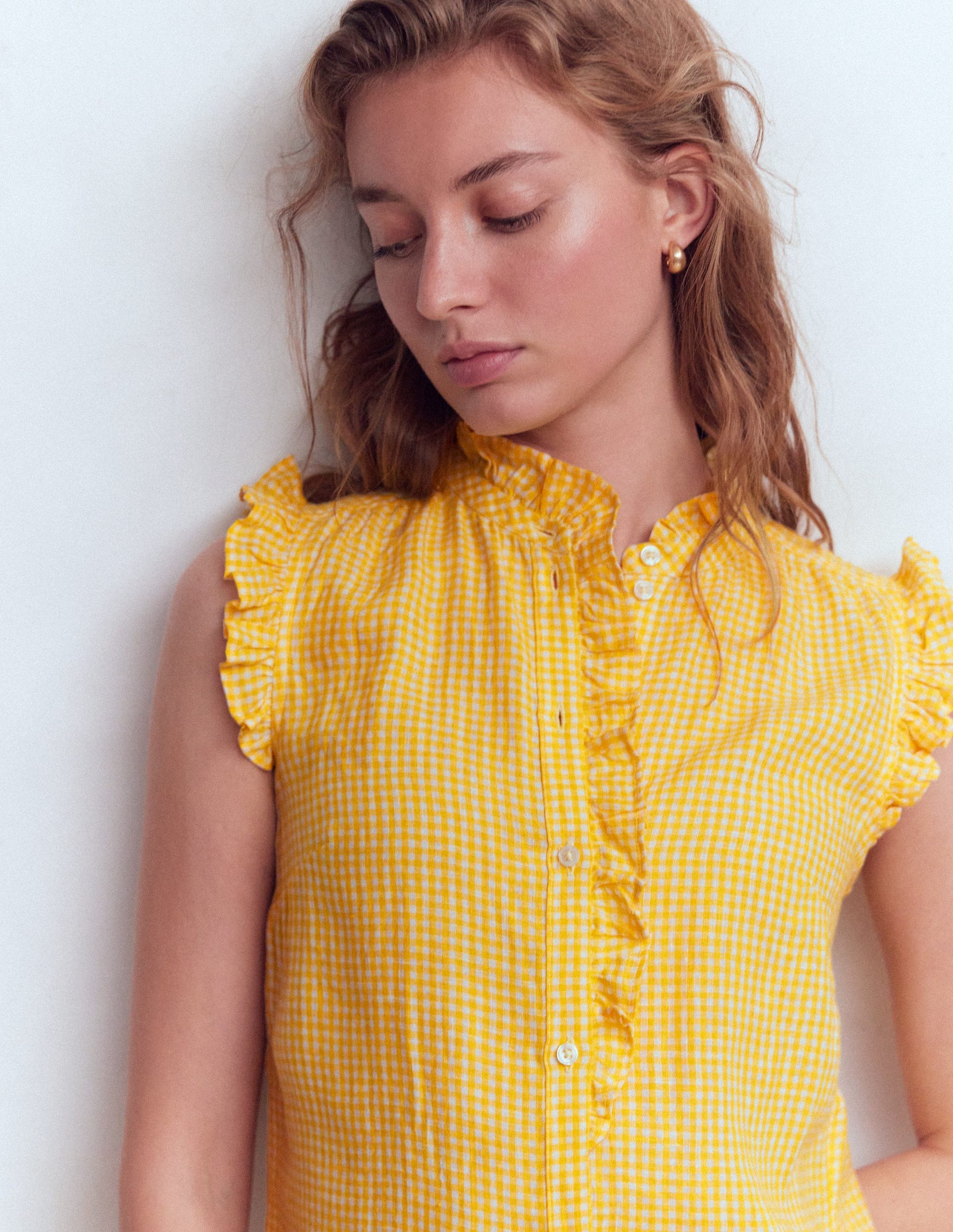 Isabel Sleeveless Linen Top-French Marigold Micro Gingham-2
