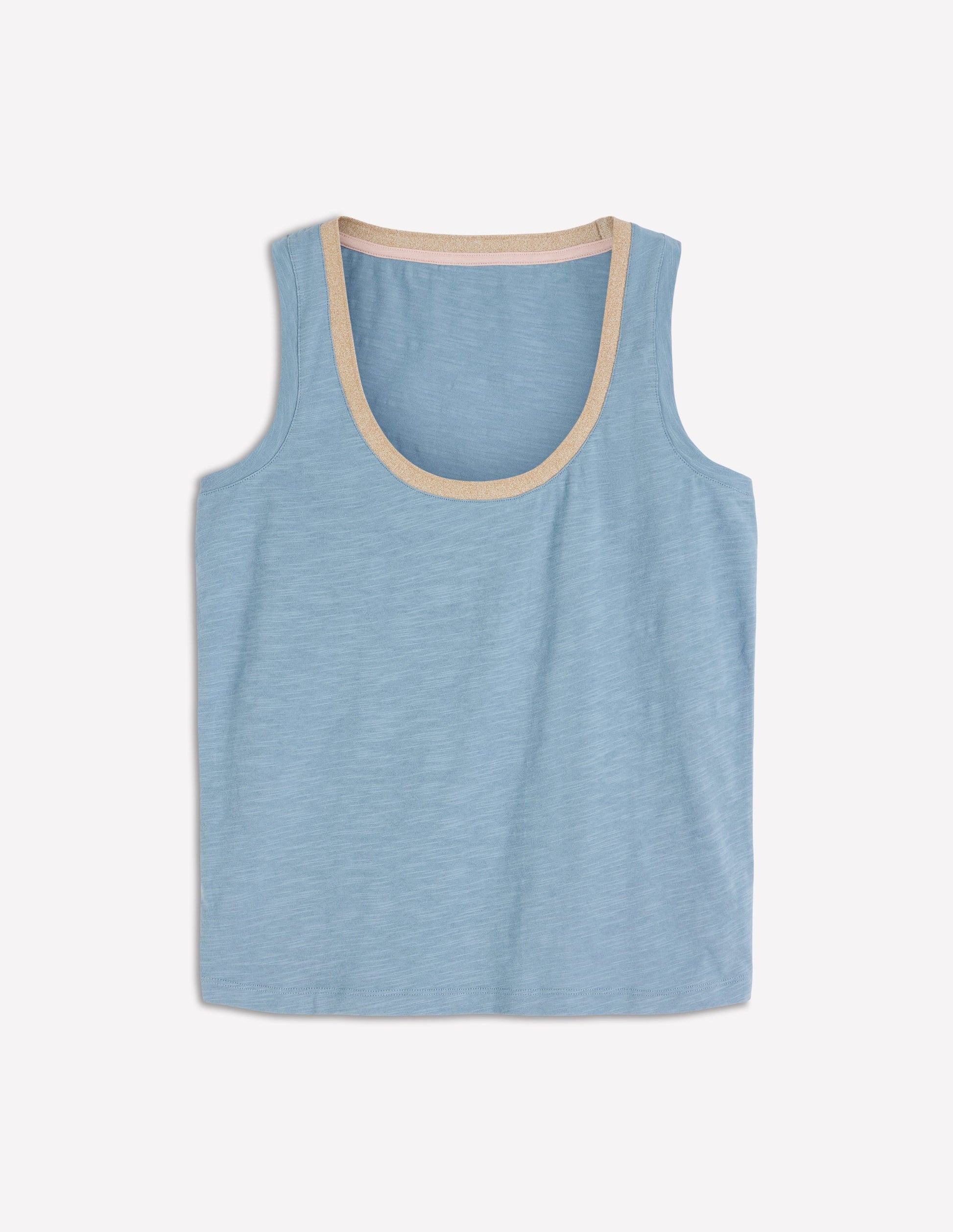 Metallic Trim Scoop Neck Vest-French Blue-5