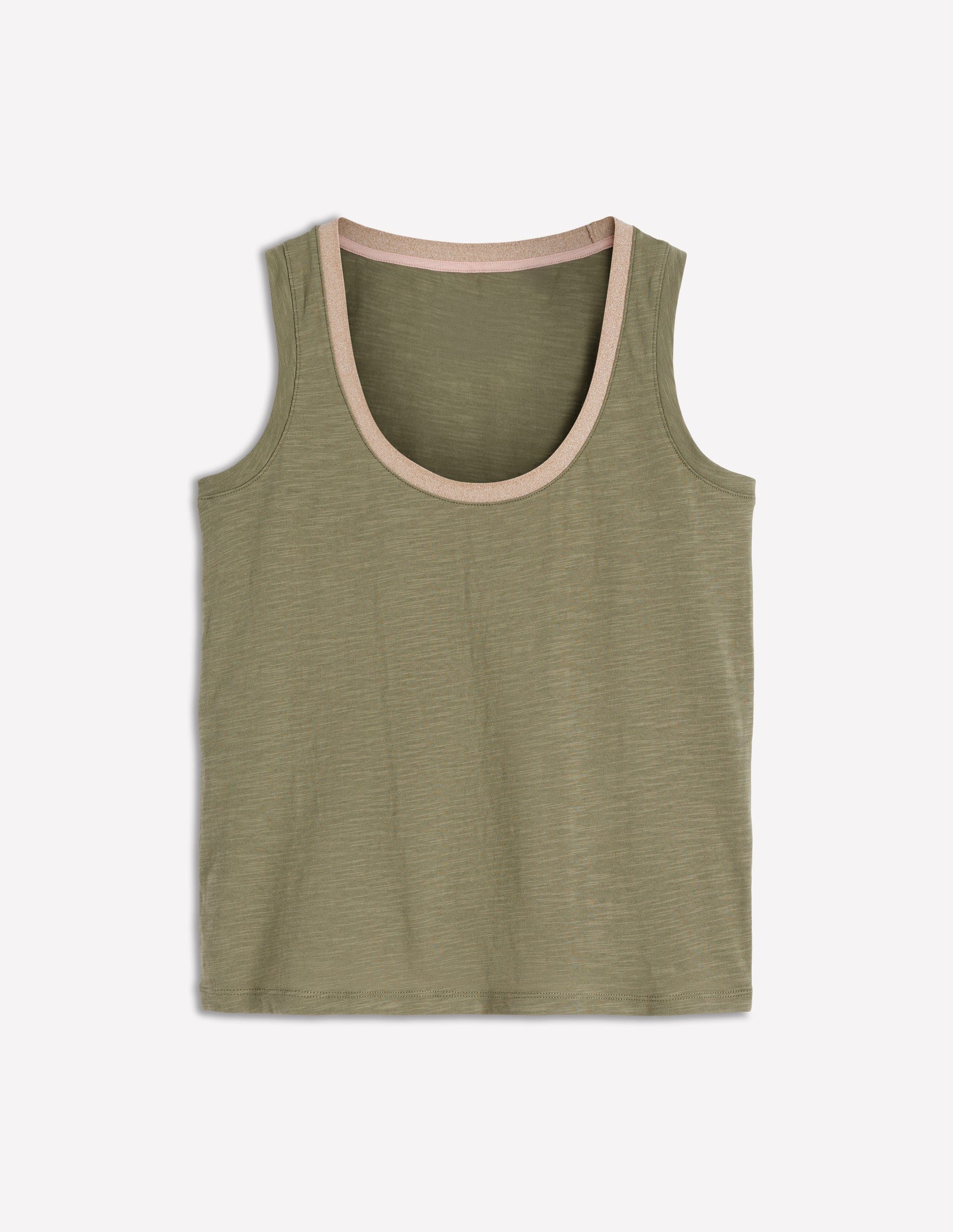 Metallic Trim Scoop Neck Vest-Larch Green-6