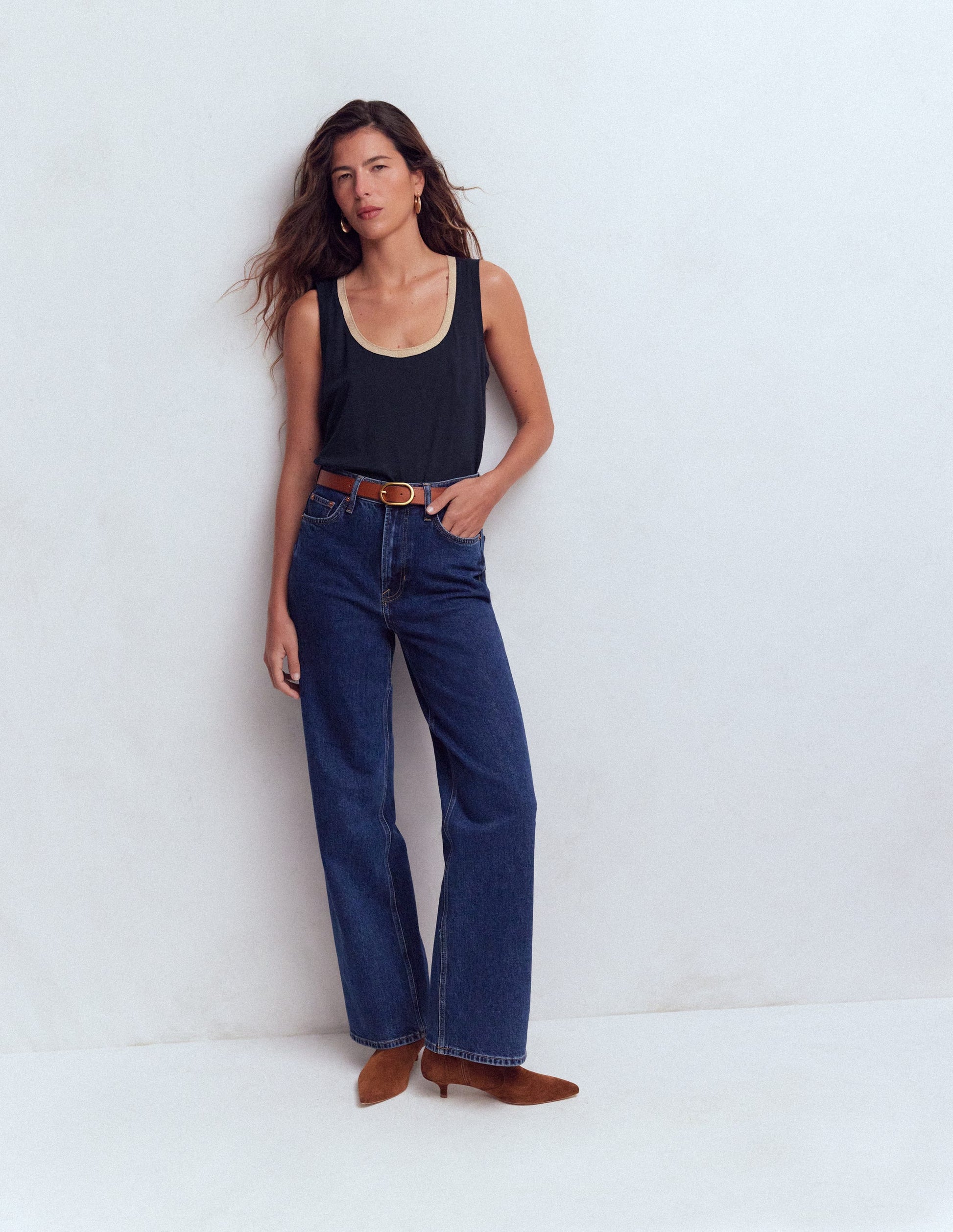 Metallic Trim Scoop Neck Vest-Navy-4