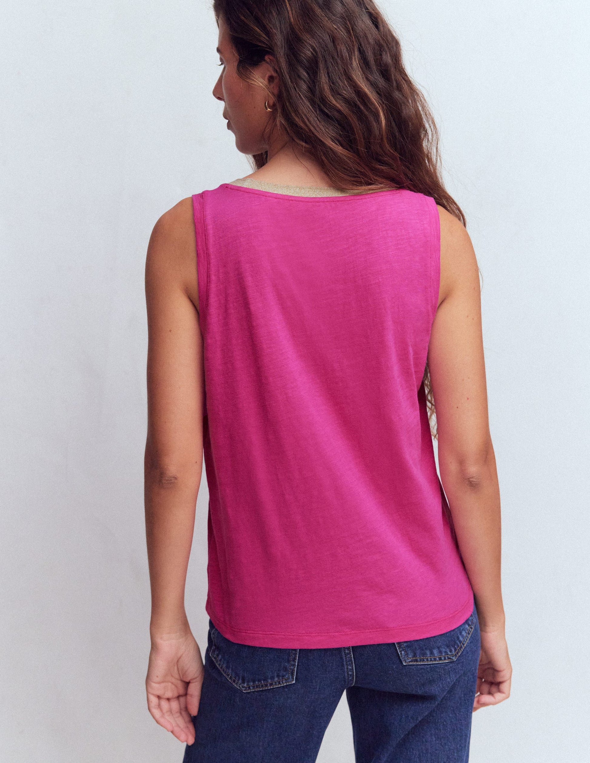 Metallic Trim Scoop Neck Vest-Cosmos Pink-3