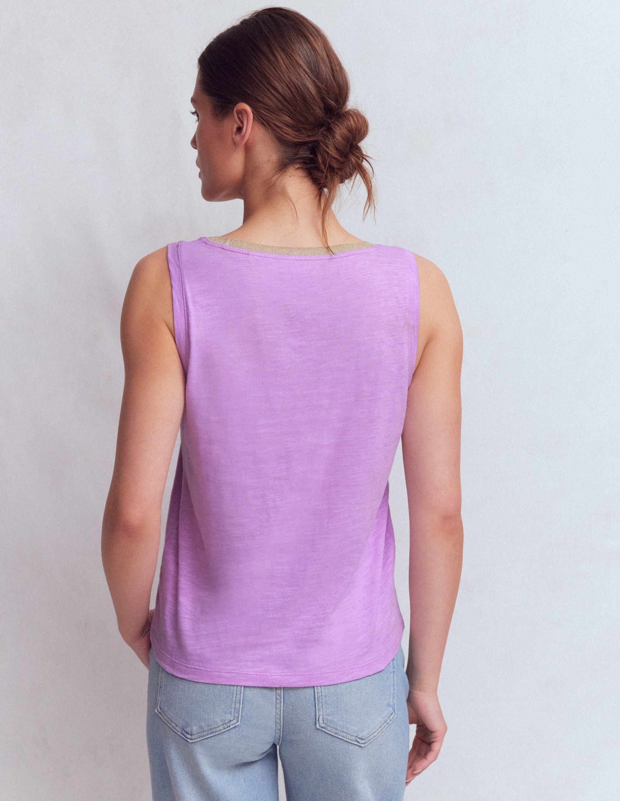Metallic Trim Scoop Neck Vest-Heath Lilac - Image 3