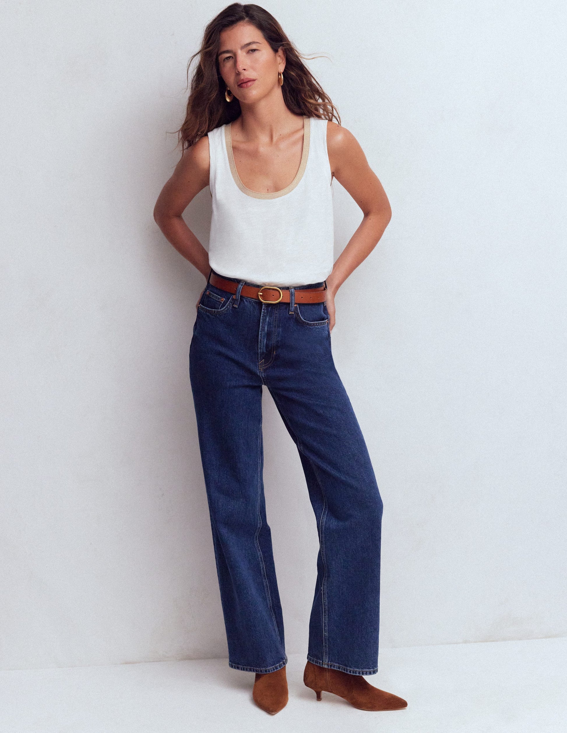 Metallic Trim Scoop Neck Vest-White-4