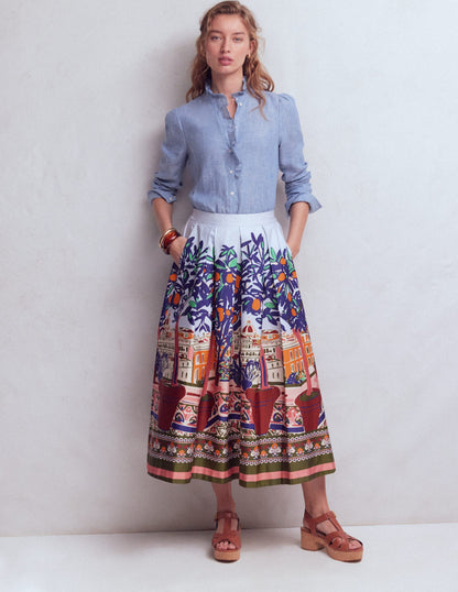 Isabel Ruffle Linen Shirt-Chambray-5