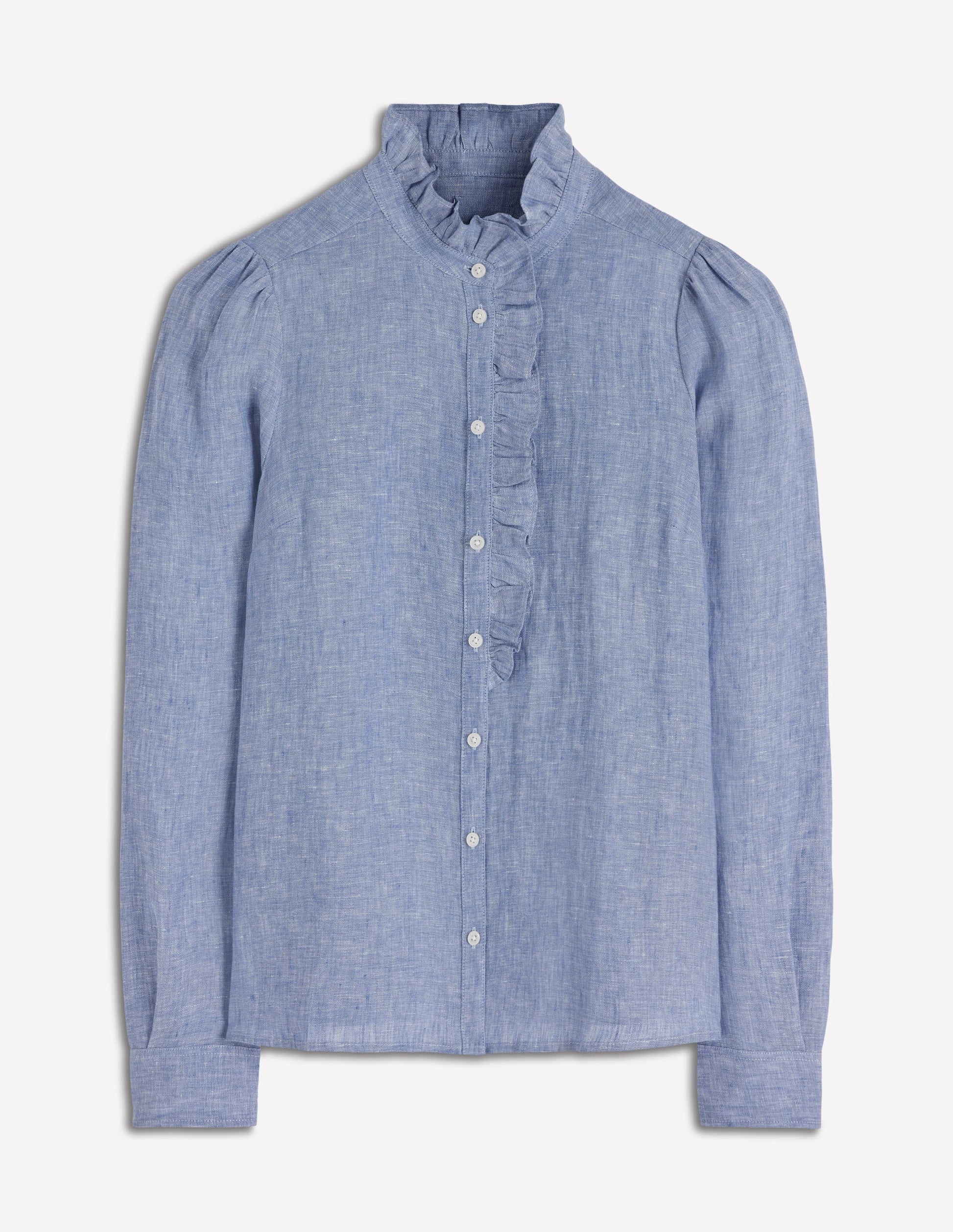 Isabel Ruffle Linen Shirt-Chambray-6