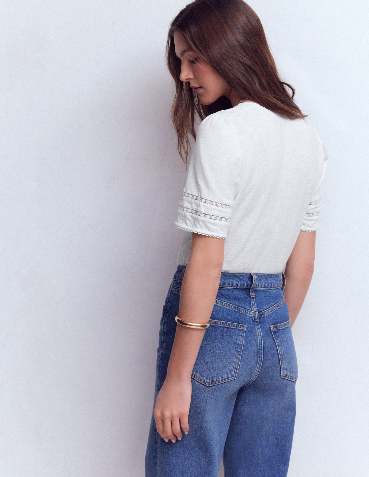 Poppy Trim V Neck T-Shirt-White - Image 3
