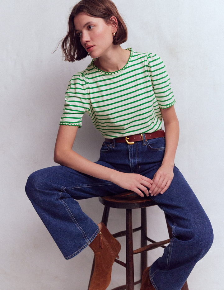 Ali Scallop T-Shirt-Ivory and Amazon Stripe