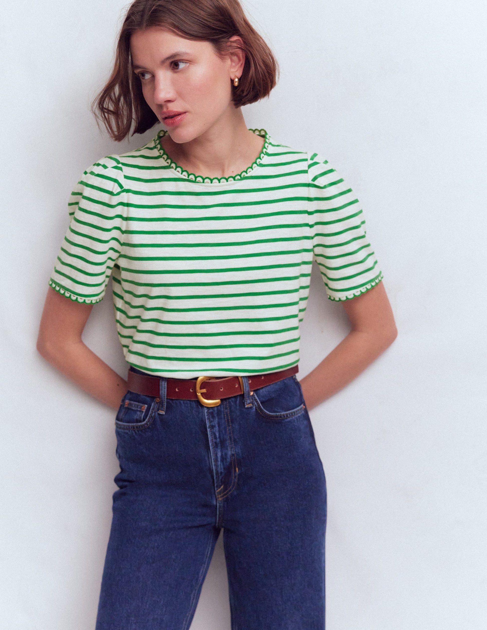 Ali Scallop T-Shirt-Ivory and Amazon Stripe-4