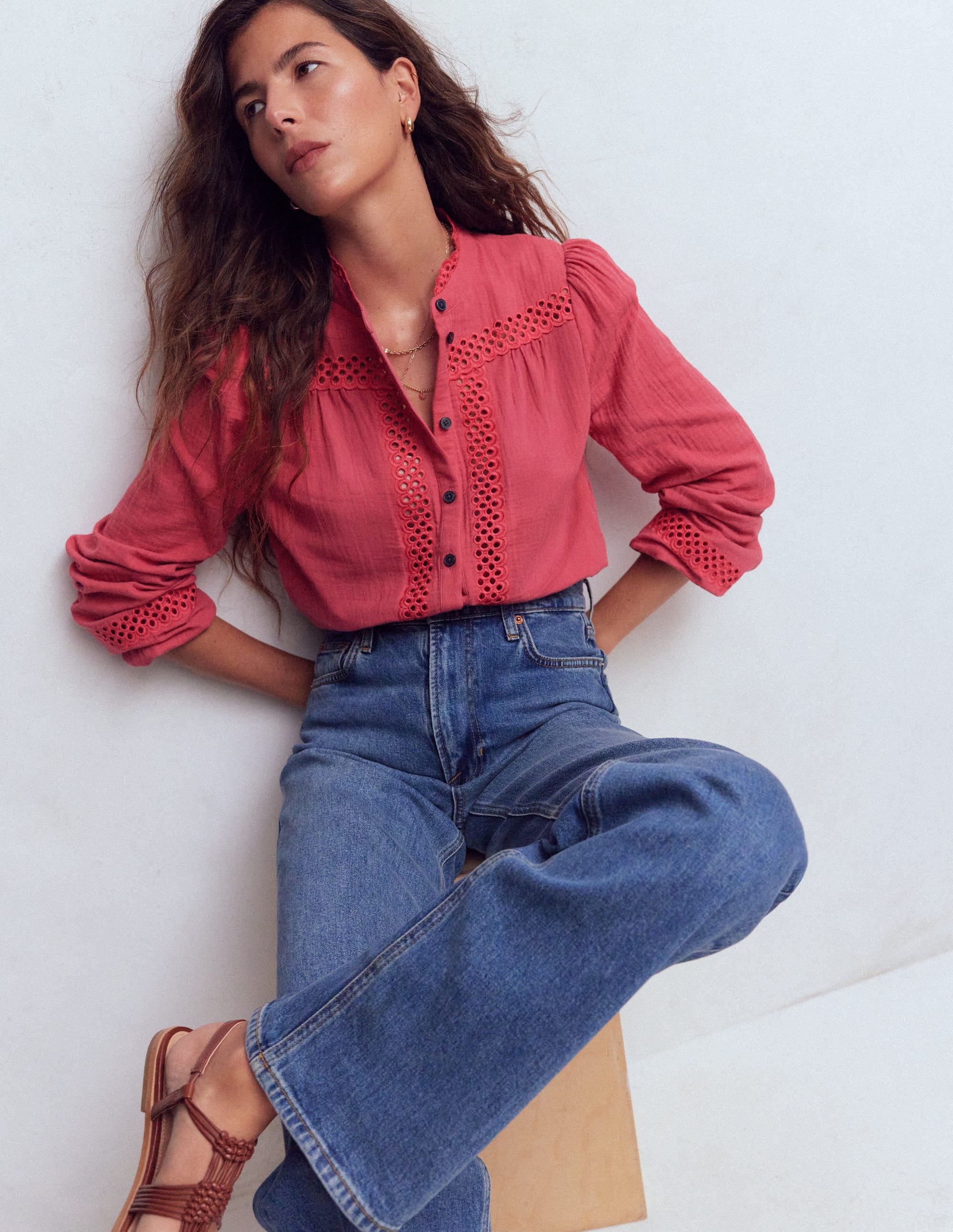 Trim Detail Double Cloth Top-Hollyberry - Image 1