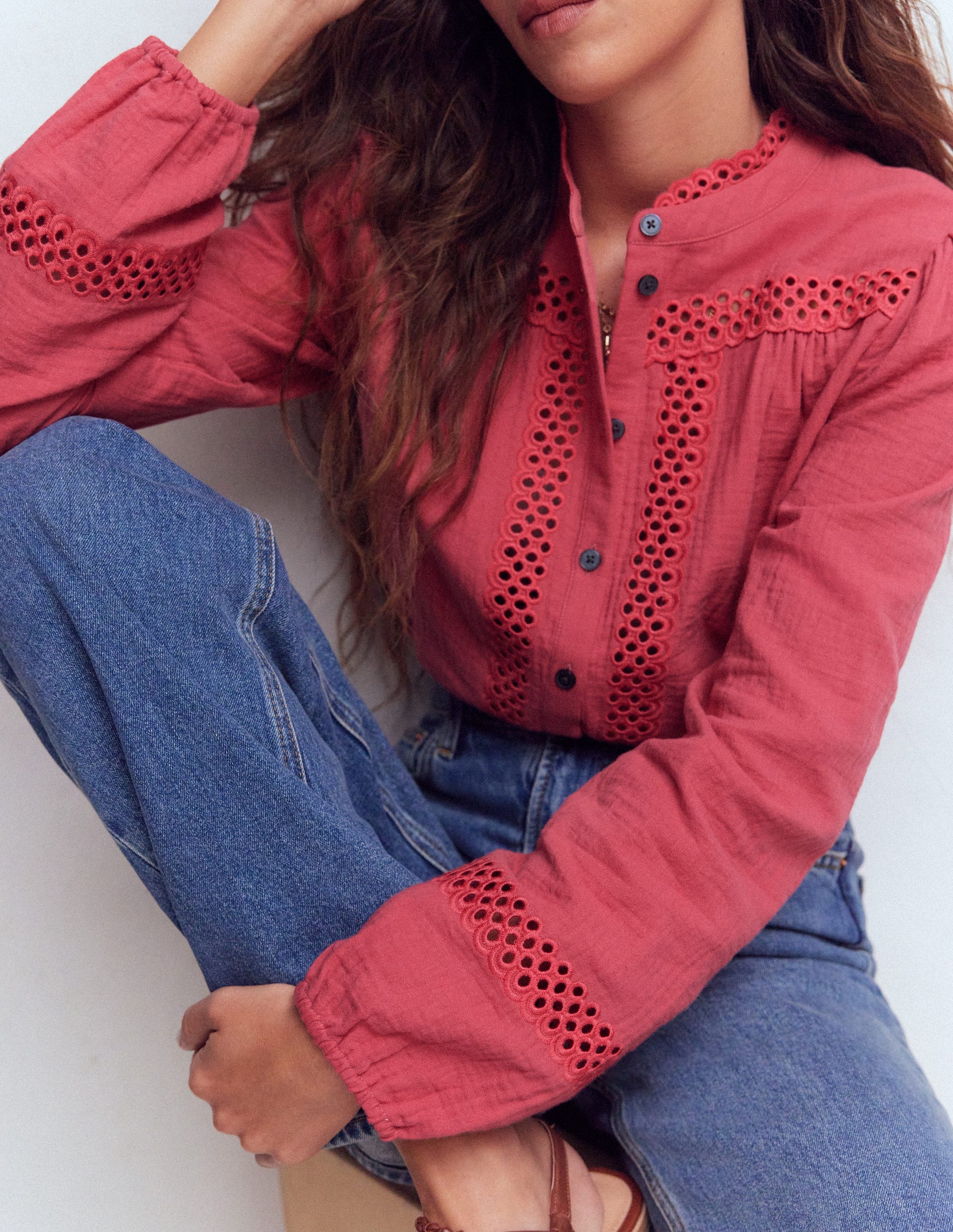 Trim Detail Double Cloth Top-Hollyberry-2