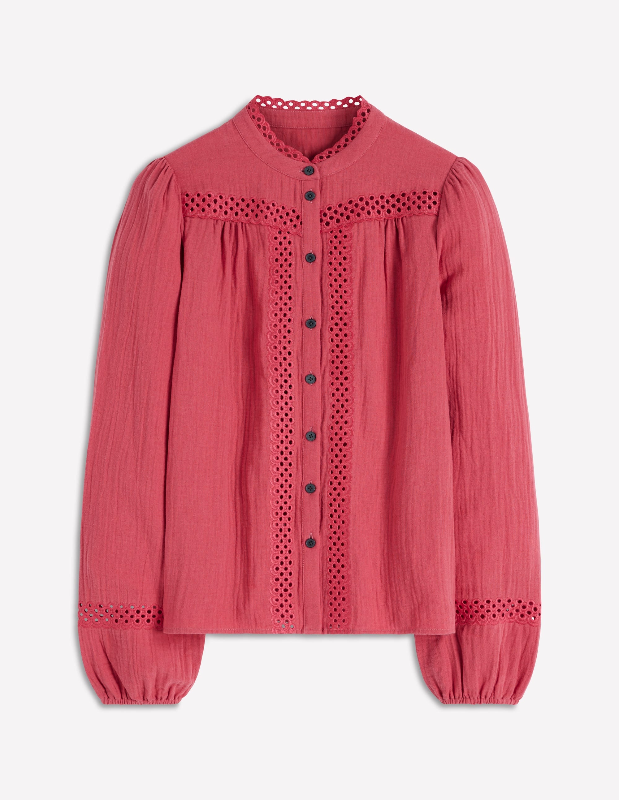 Trim Detail Double Cloth Top-Hollyberry - Image 4