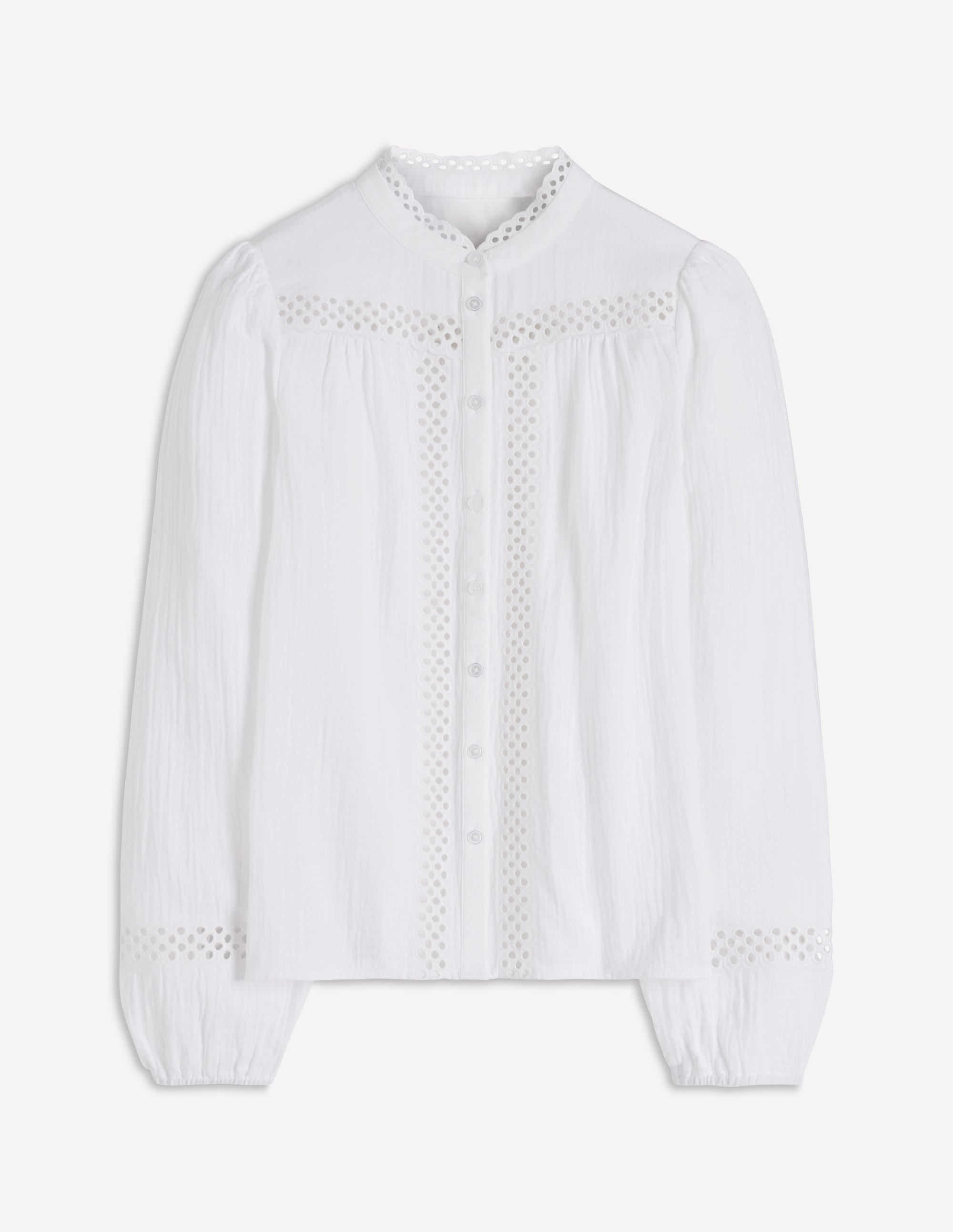 Trim Detail Double Cloth Top-White - Image 7