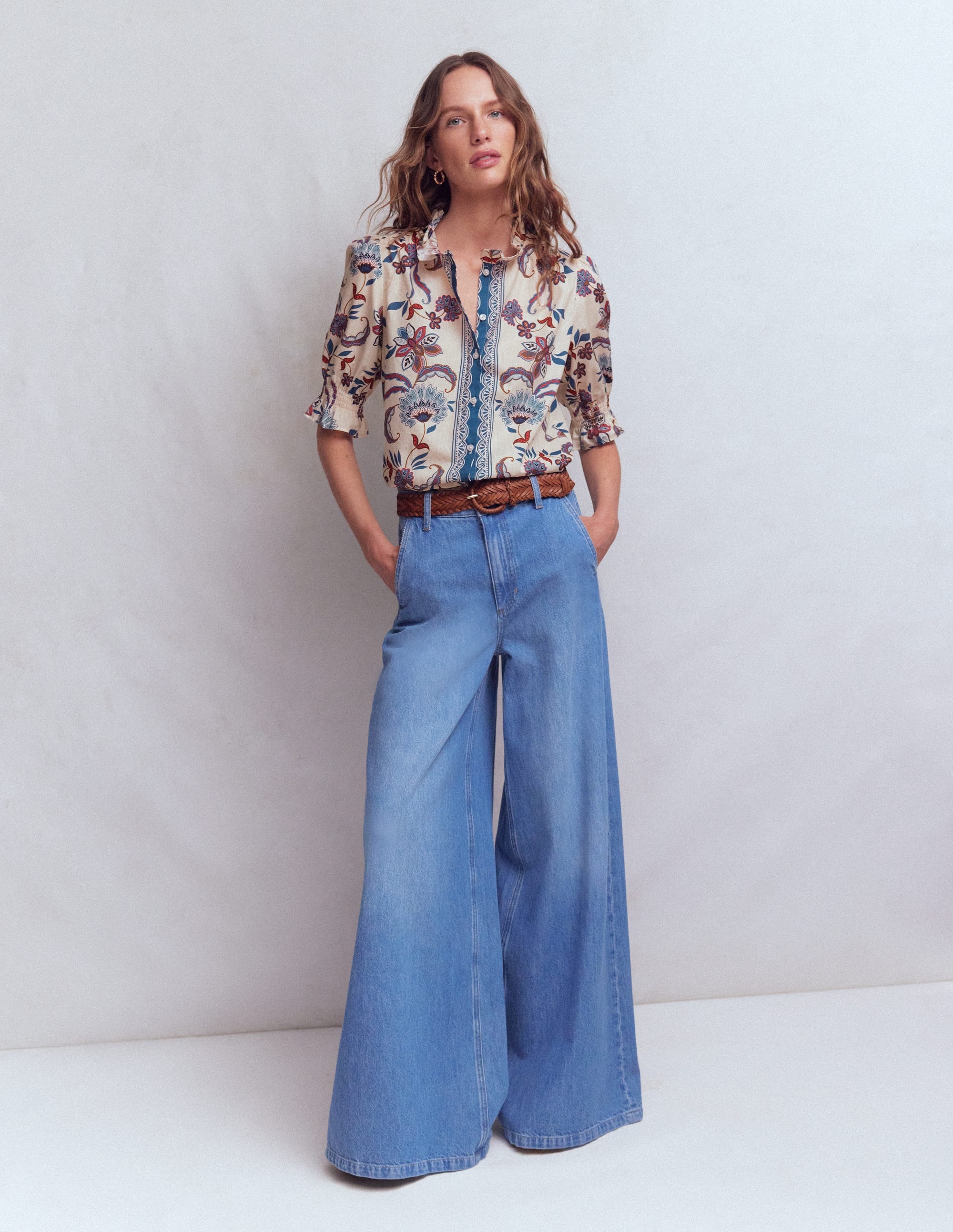 Heather Smocked Sleeve Top-Elegant Blossom Placement - Image 1