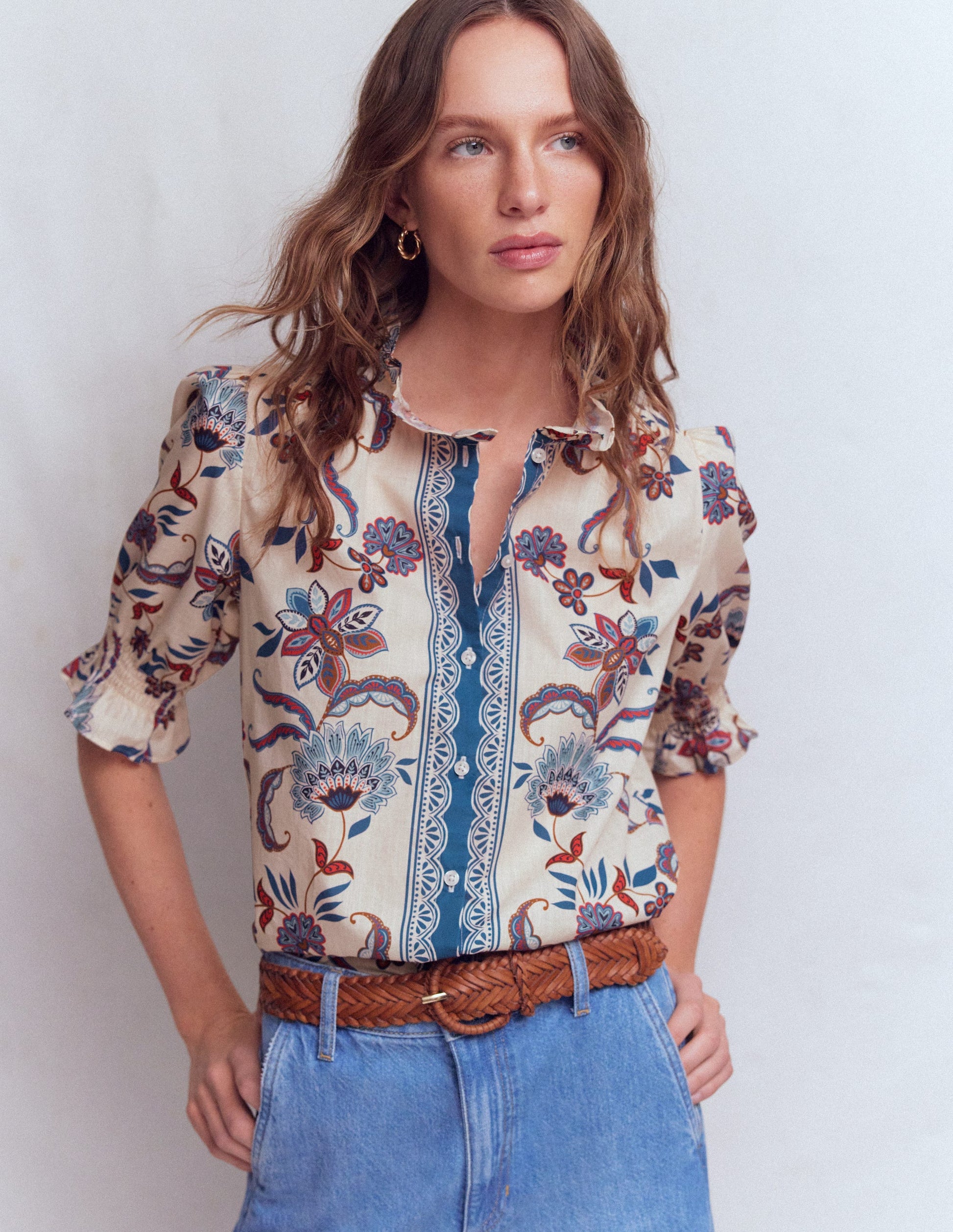 Heather Printed Cotton Top-Elegant Blossom Placement-3