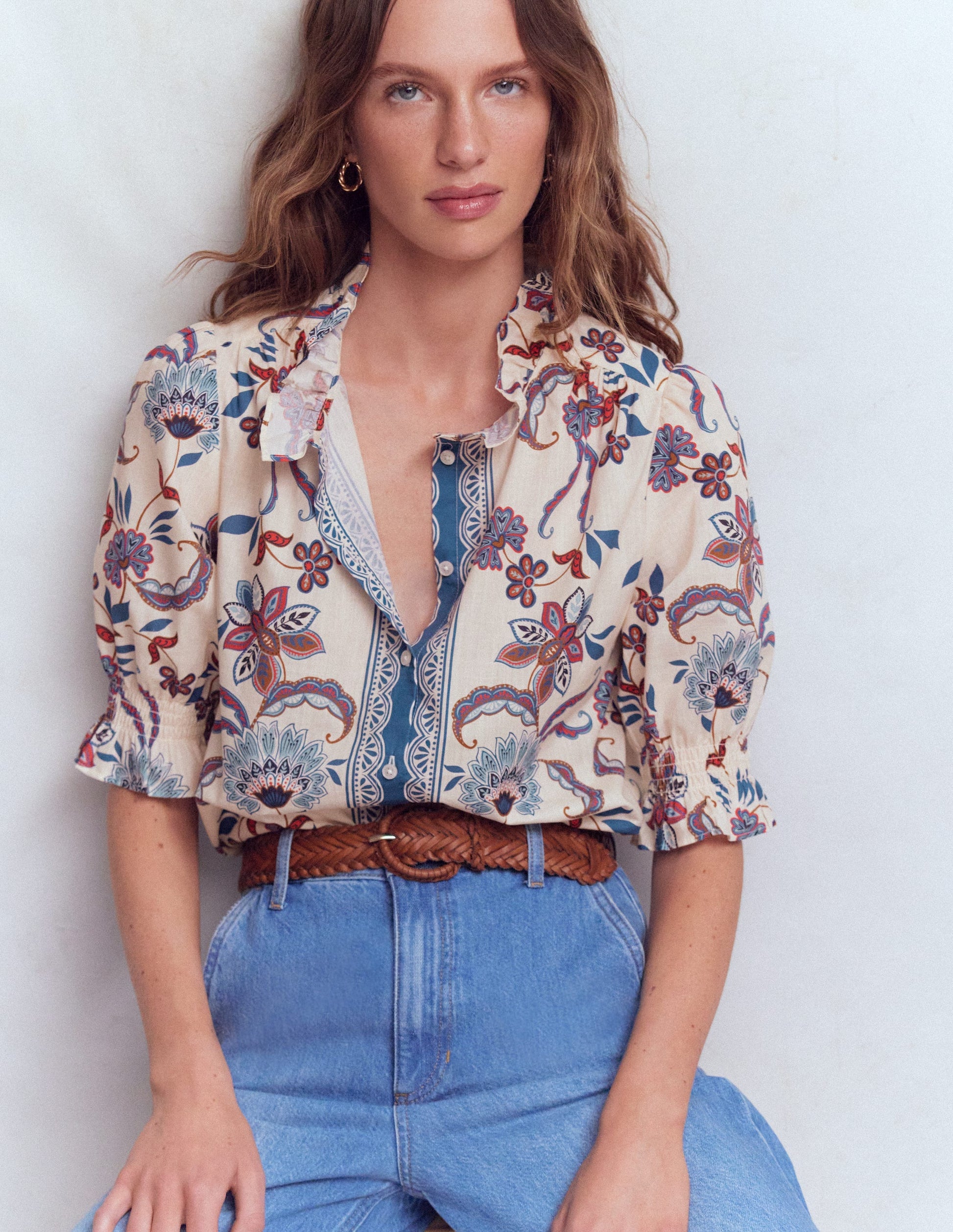 Heather Printed Cotton Top-Elegant Blossom Placement-5