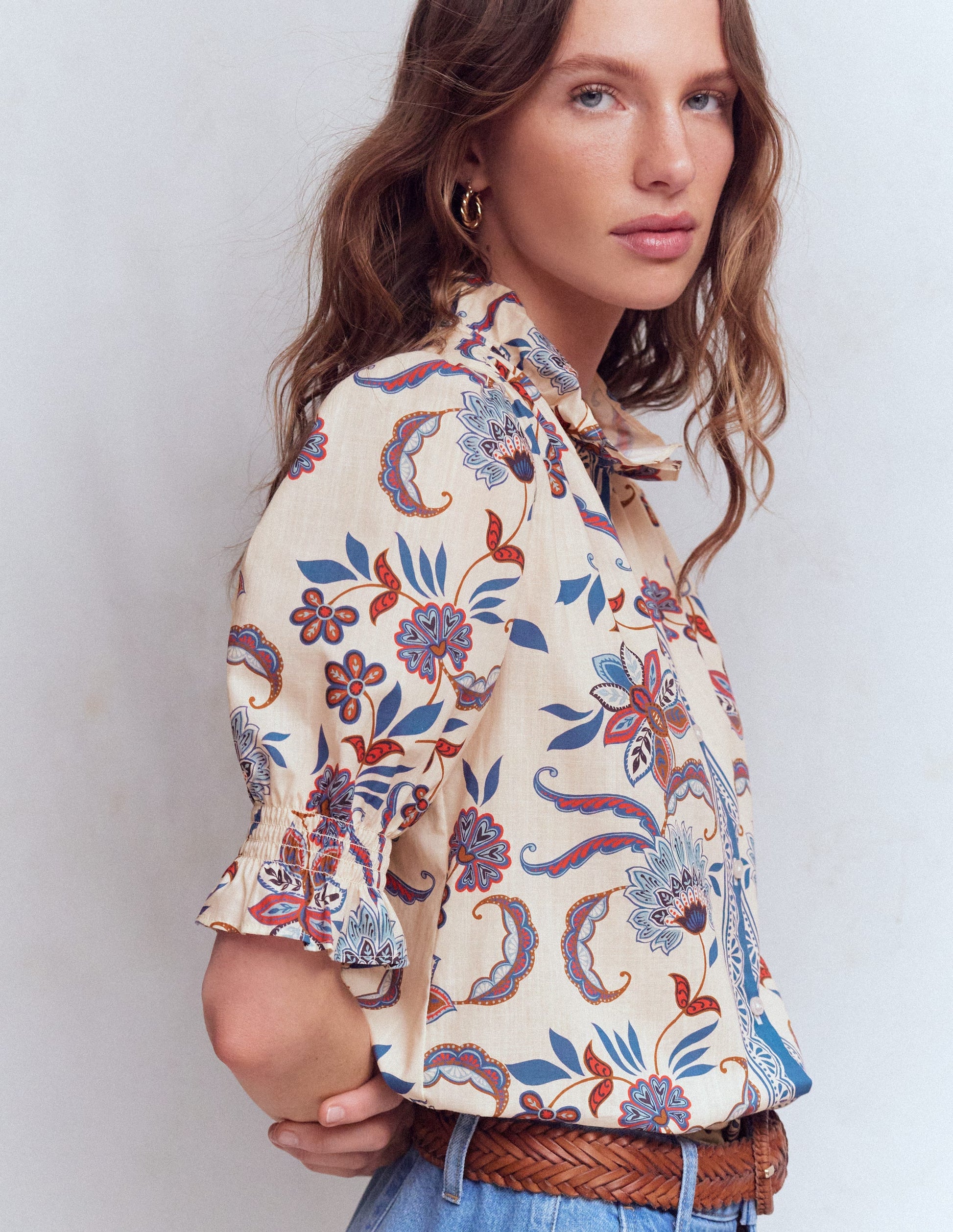 Heather Printed Cotton Top-Elegant Blossom Placement-6