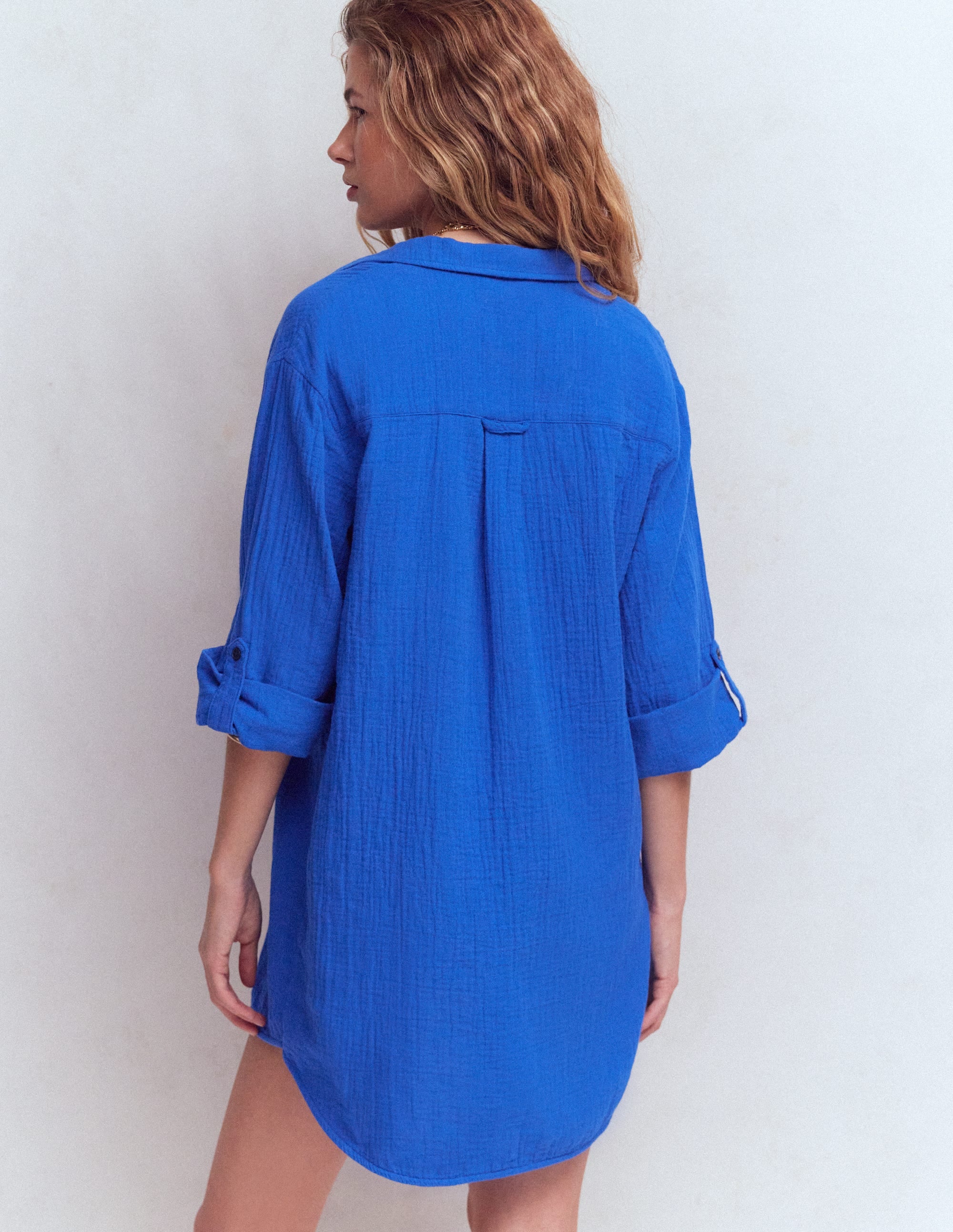 Longline Double Cloth Shirt-Bright Blue - Image 3