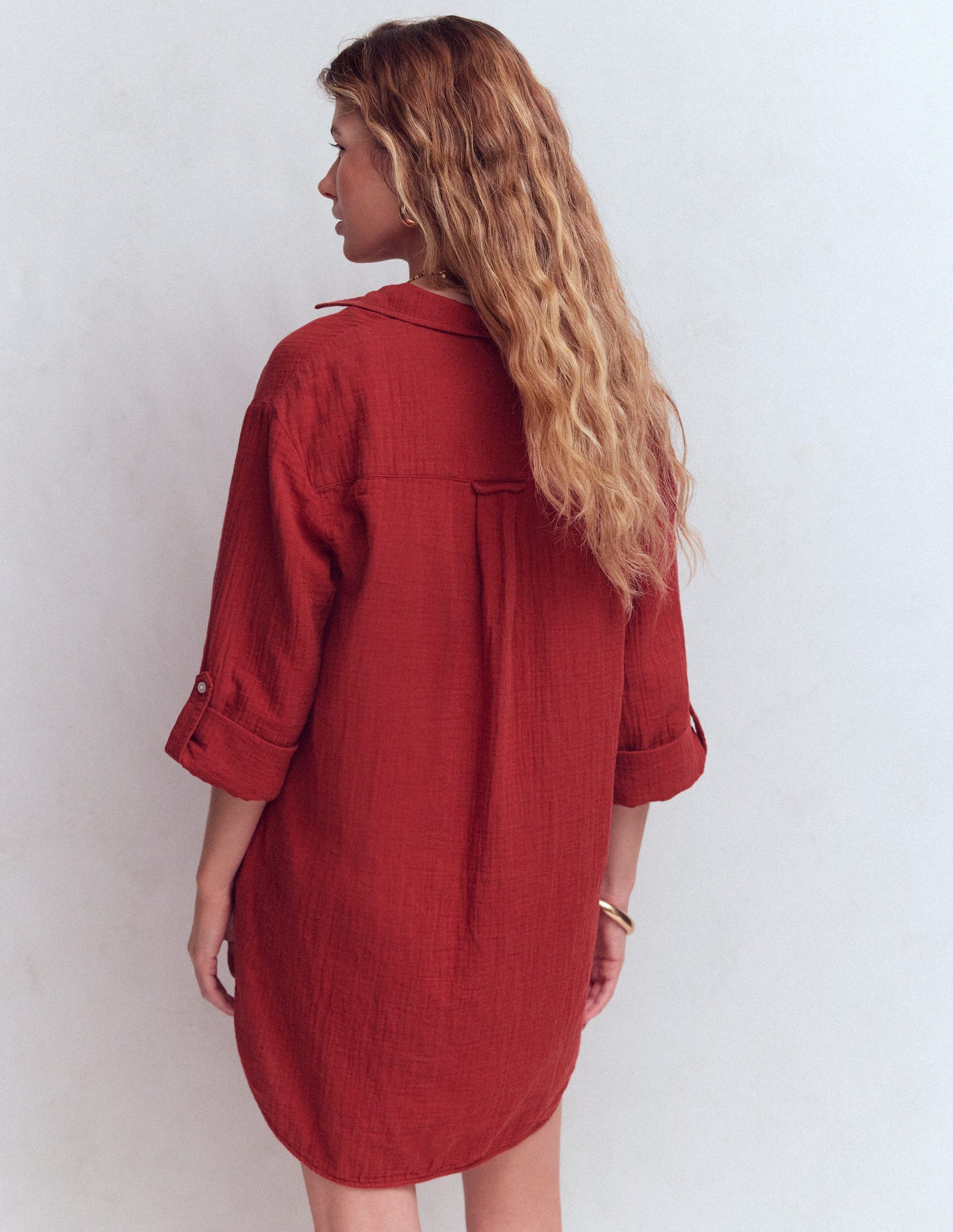 Longline Double Cloth Shirt-Kiln Orange-3