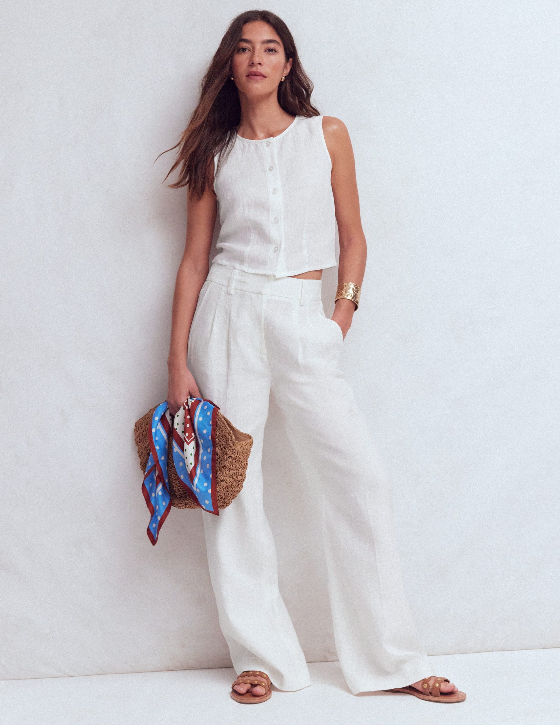 Andrea linen shell top-White-1