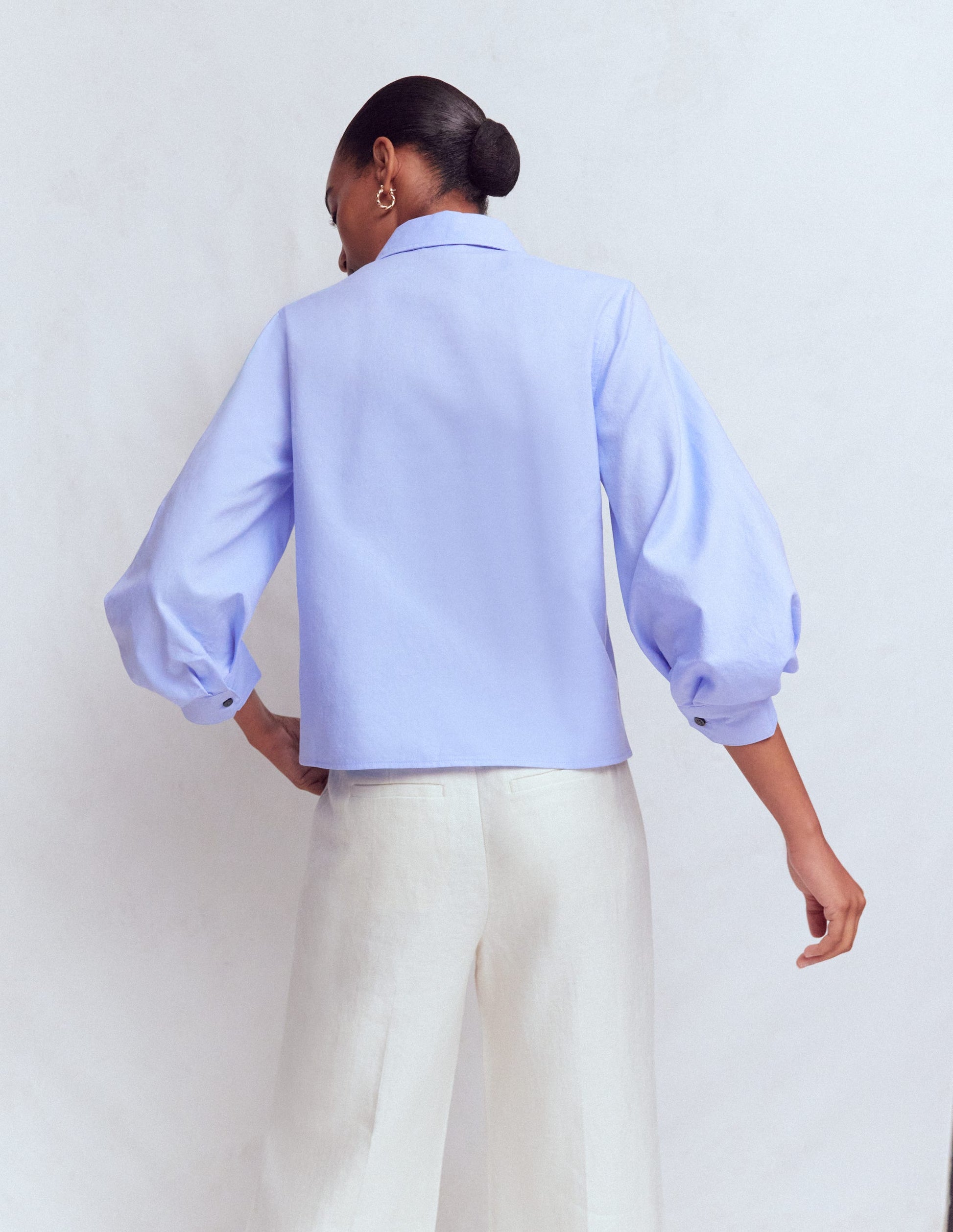 Puff Sleeve Oxford Shirt-French Blue-3