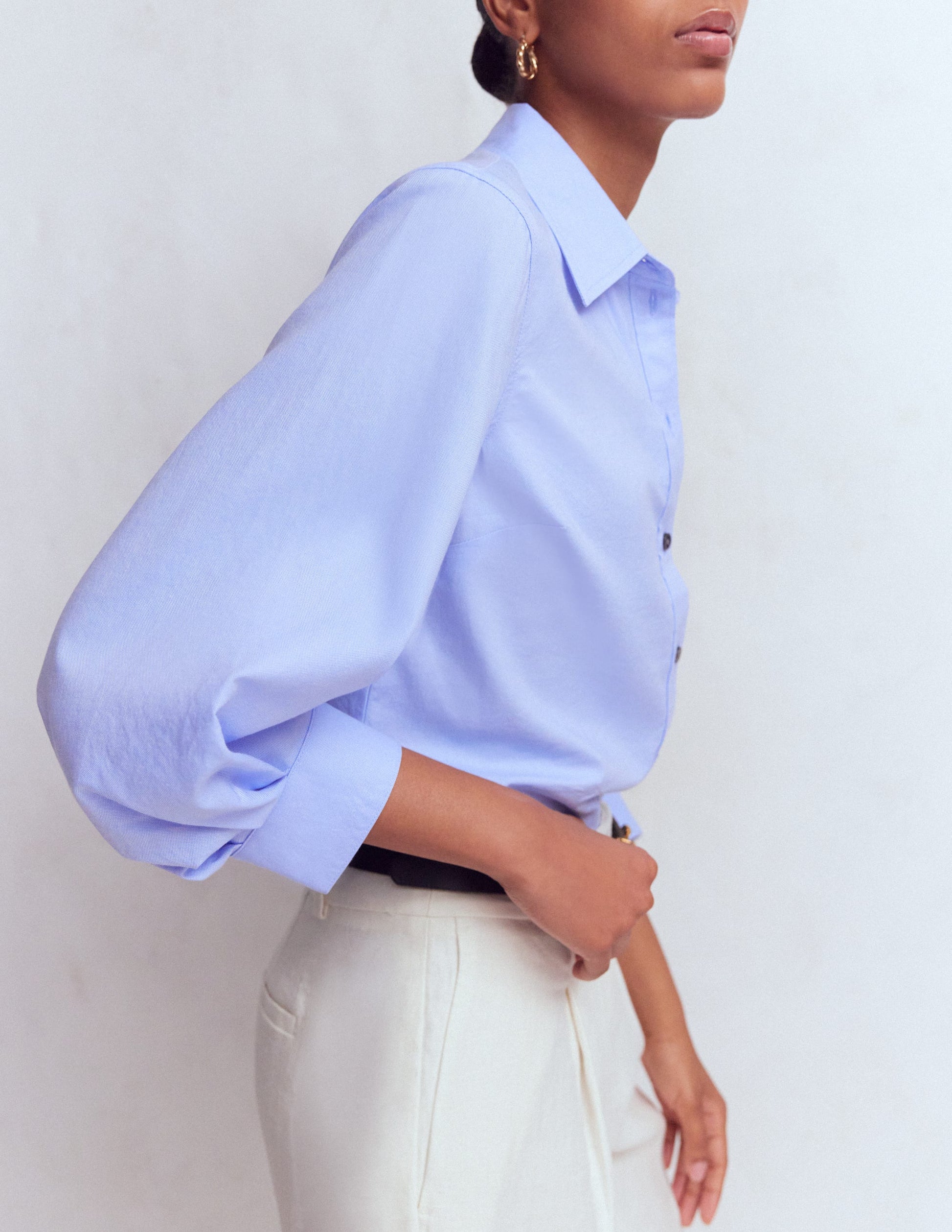Puff Sleeve Oxford Shirt-French Blue-4