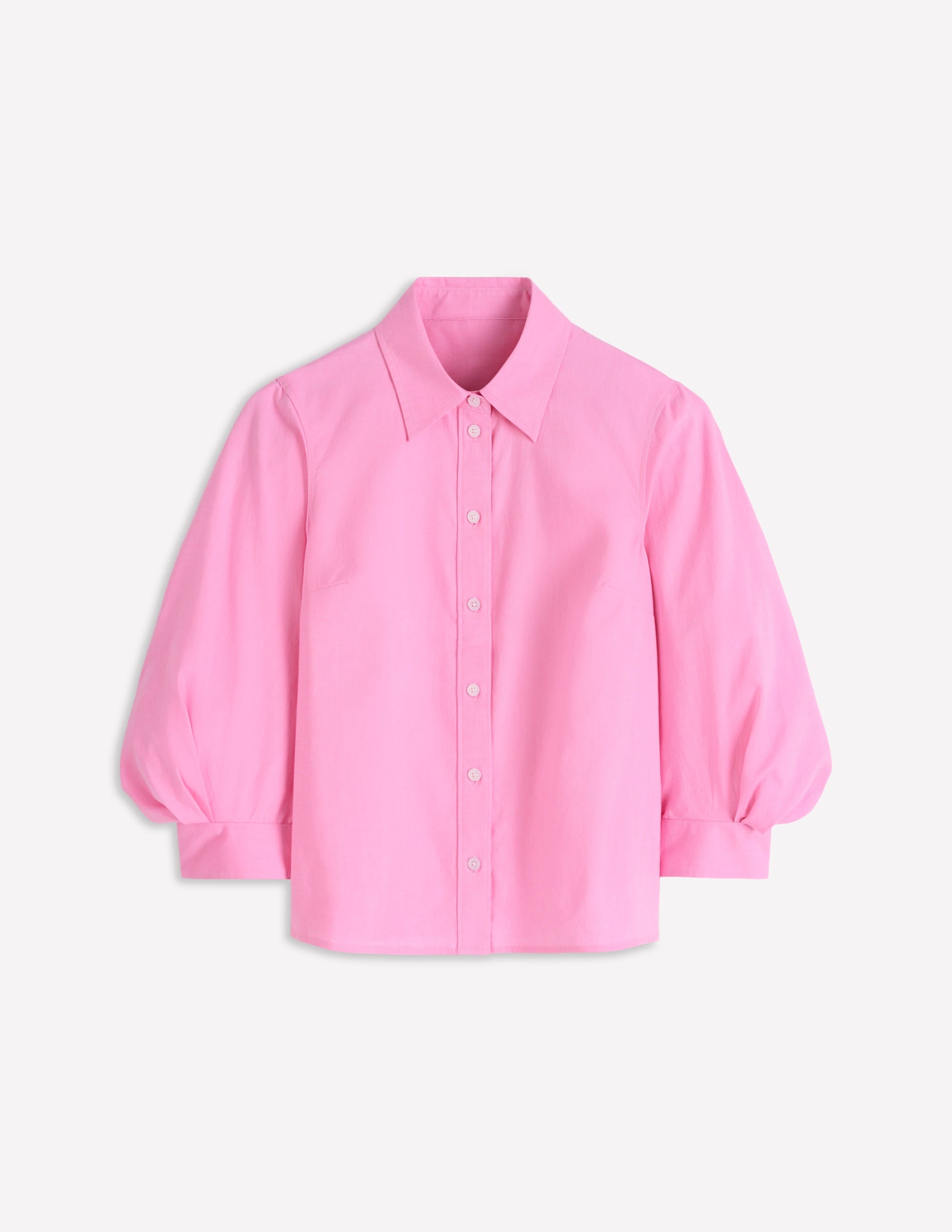 Puff Sleeve Oxford Shirt-Pink - Image 6