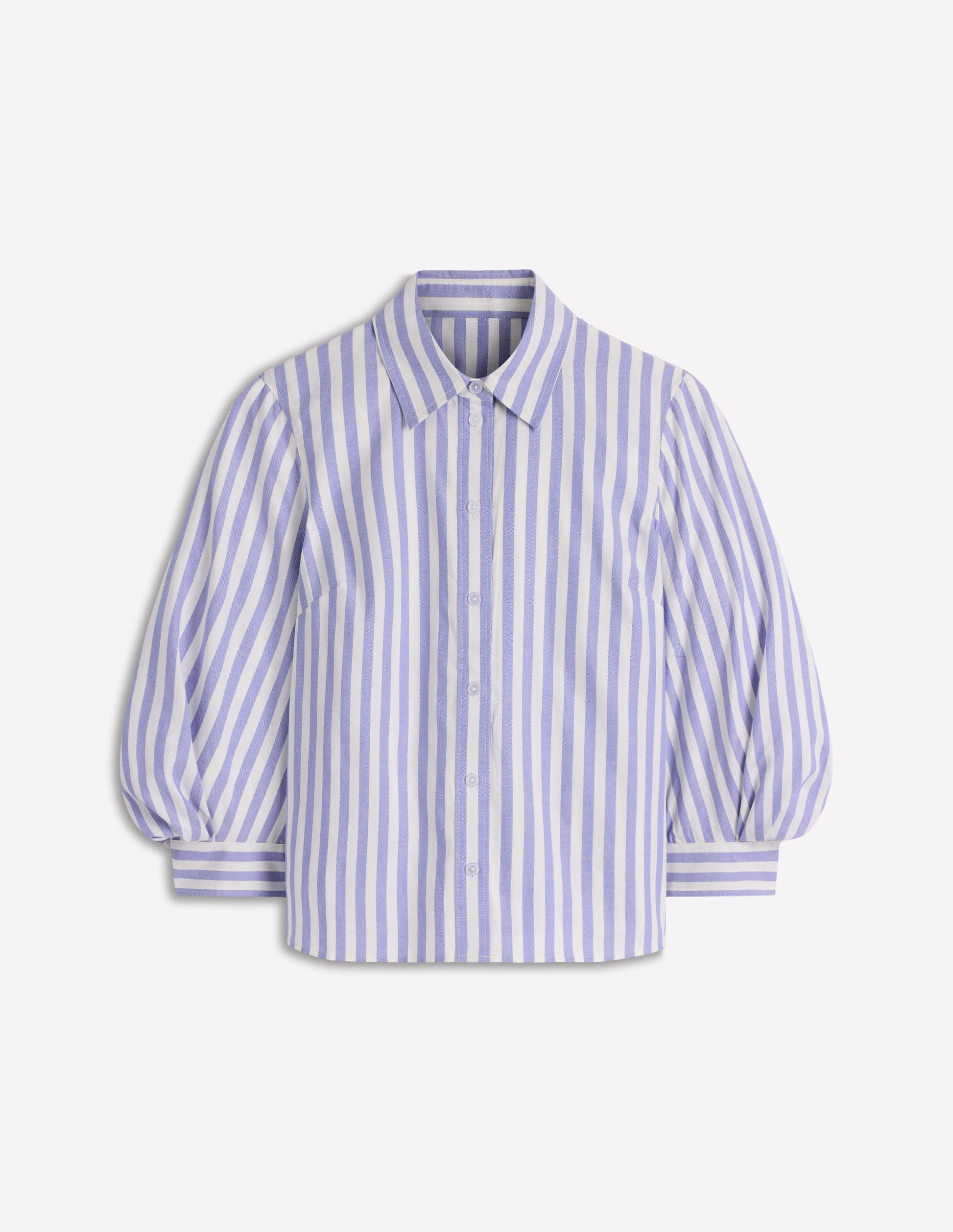 Puff Sleeve Oxford Shirt-Navy, Ivory Stripe-5