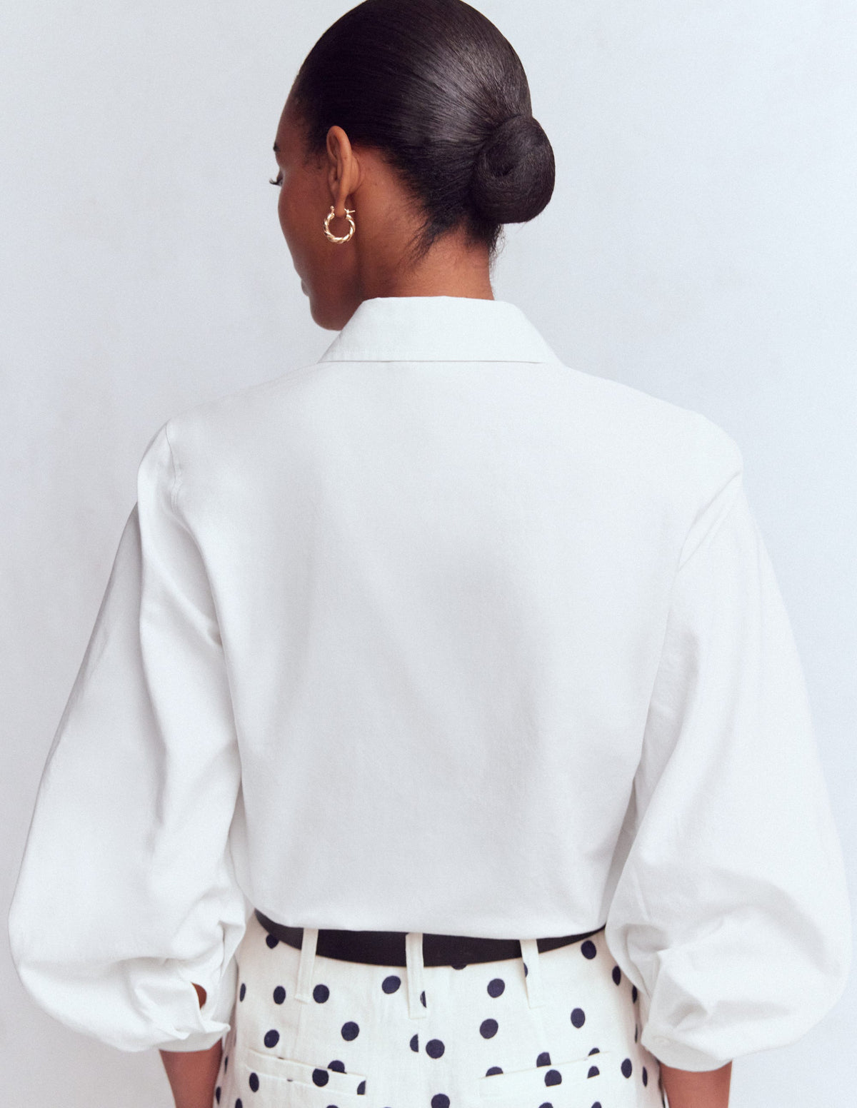 Puff Sleeve Oxford Shirt-White - Image 3