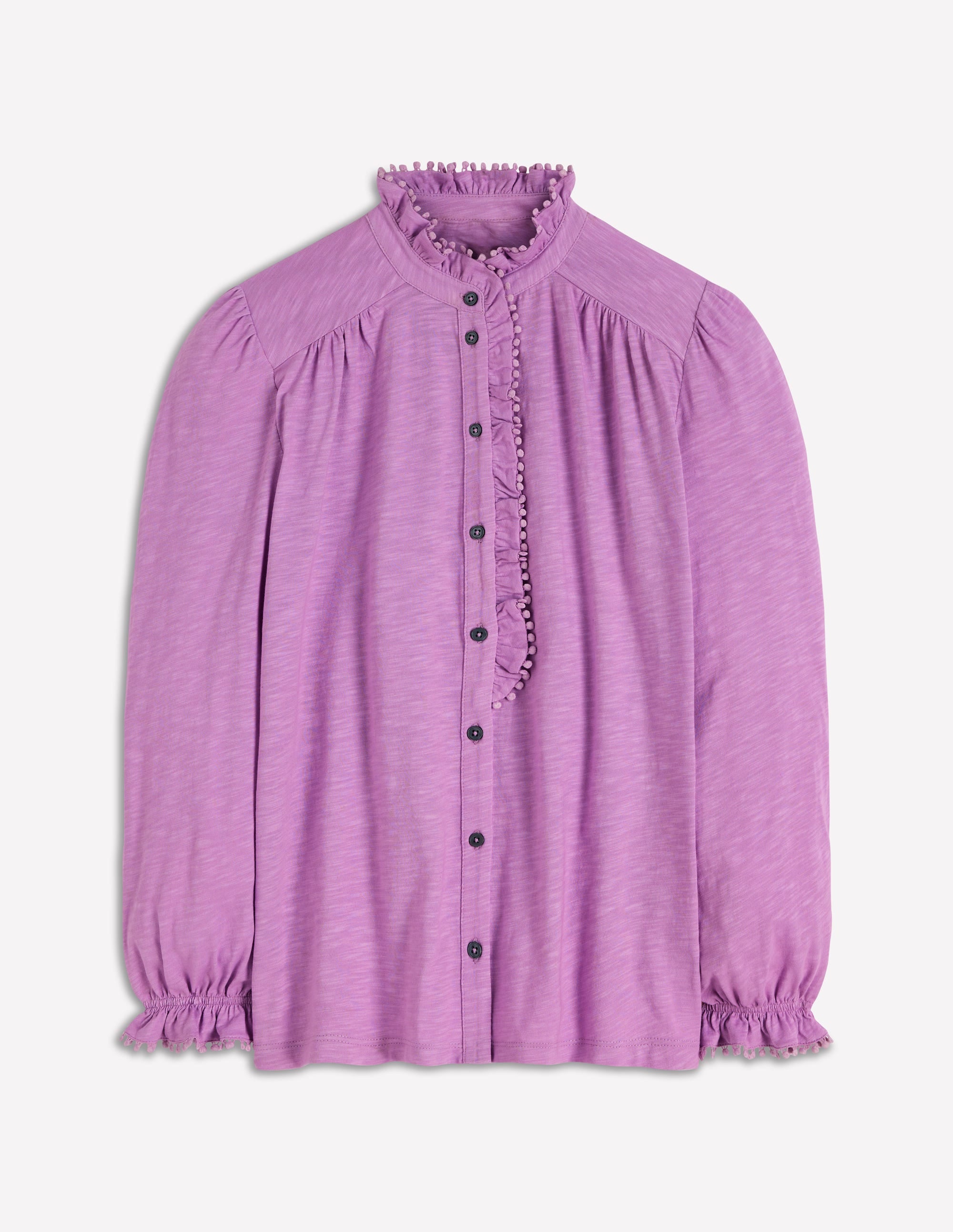 Emily Pom Trim Ruffle Shirt-Chalky Violet - Image 4