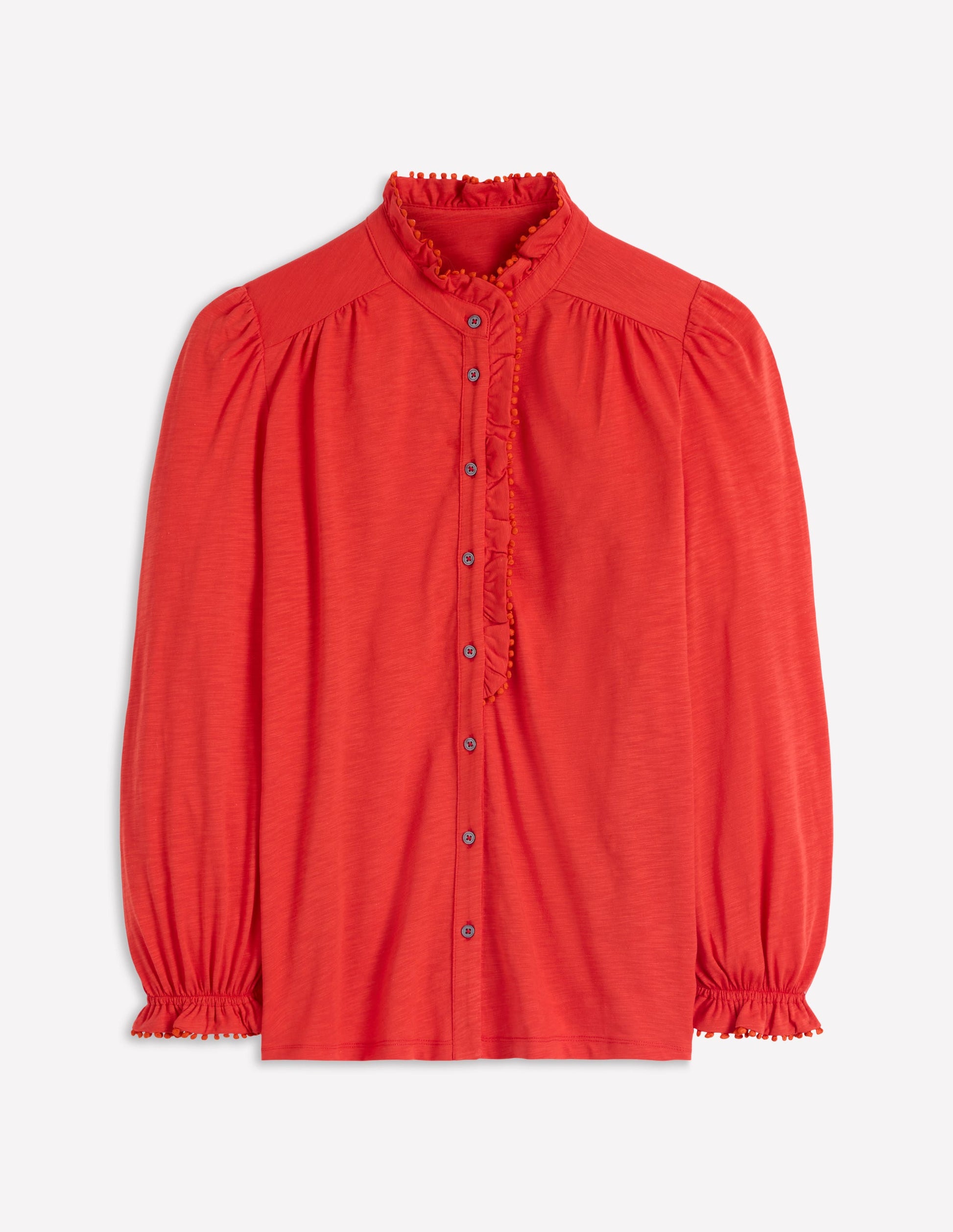 Emily Pom Detail Ruffle Shirt-Blood Orange-6