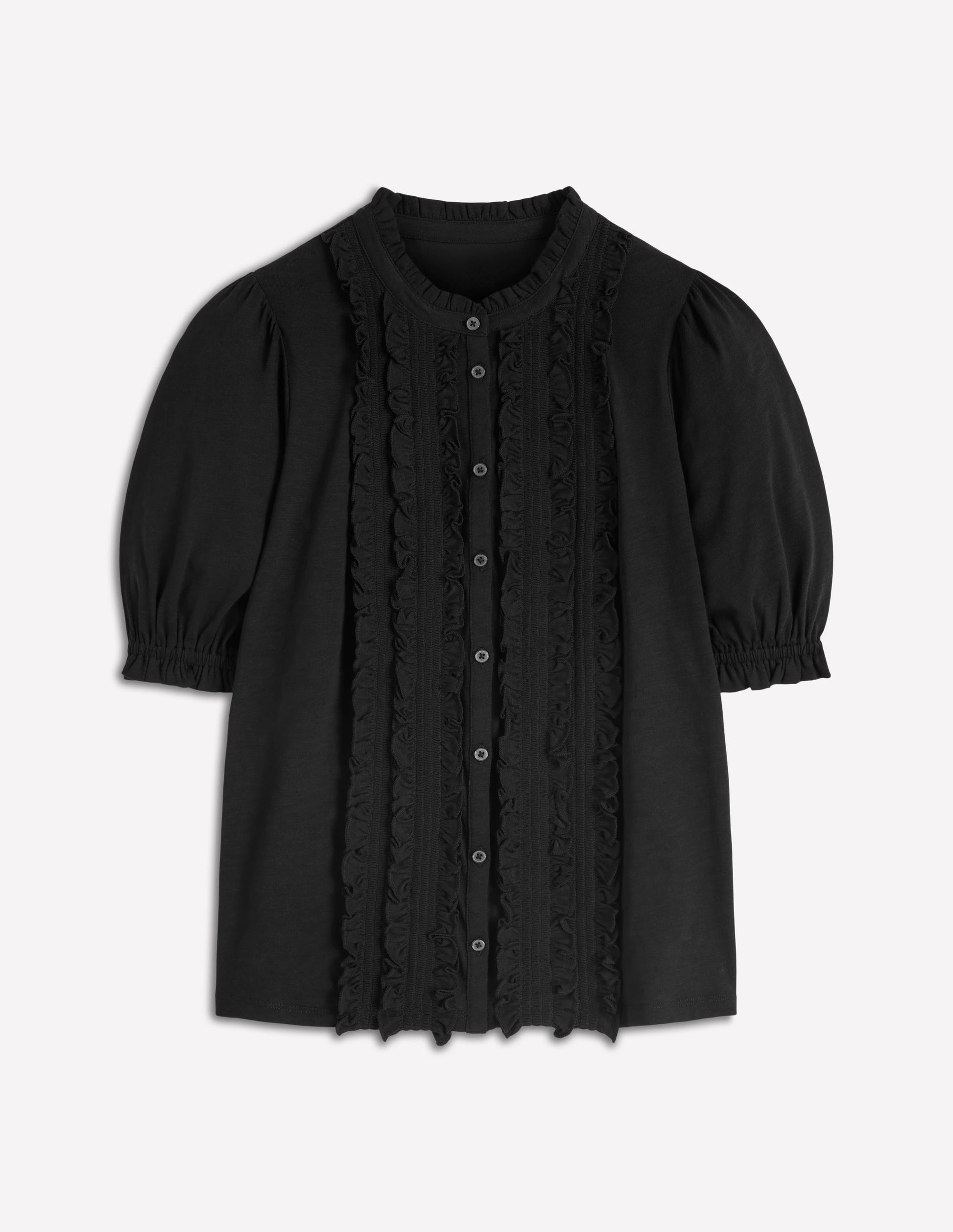 Eda Ruffle Front Shirt-Black-5