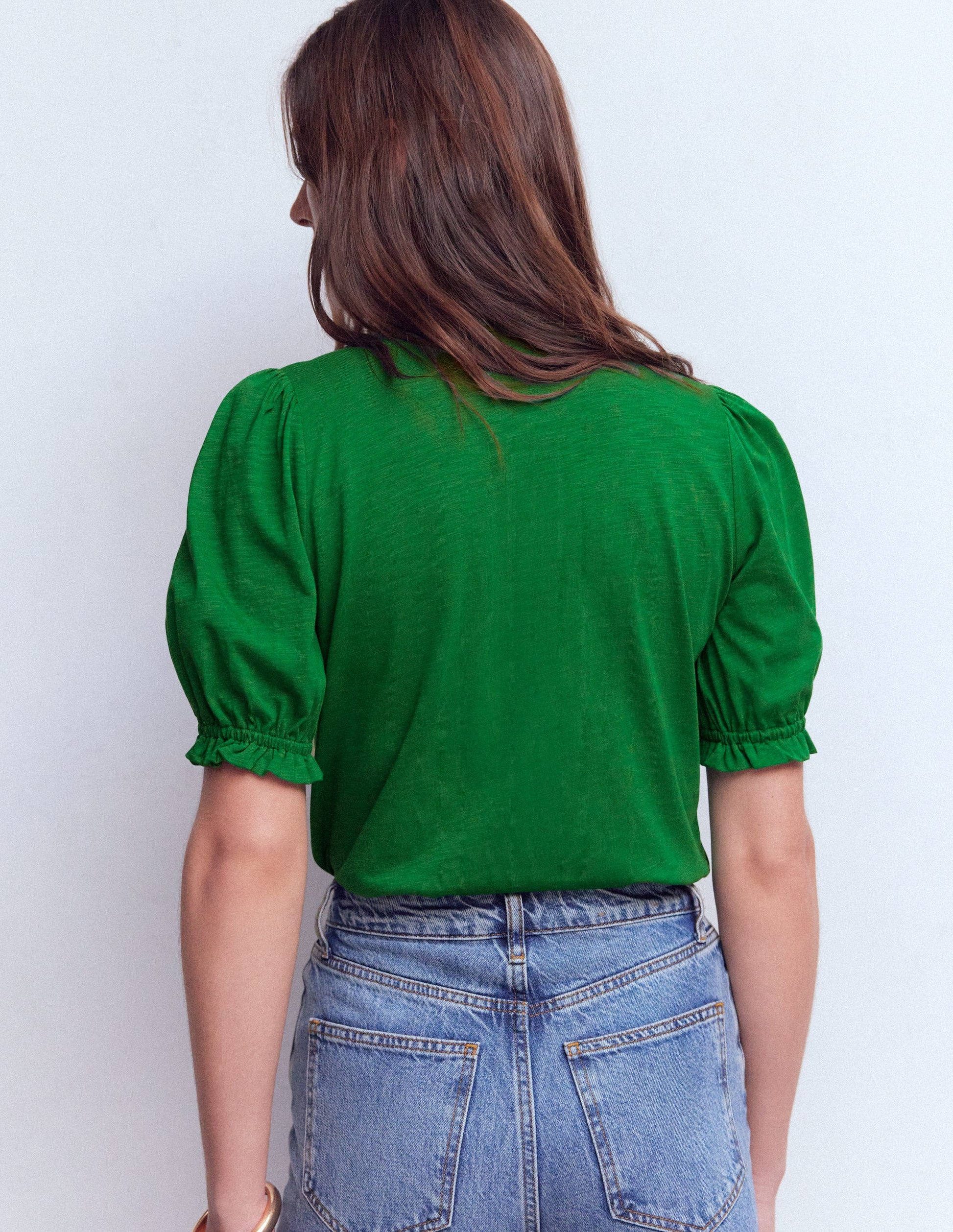Eda Ruffle Front Shirt-Verdant Green-3